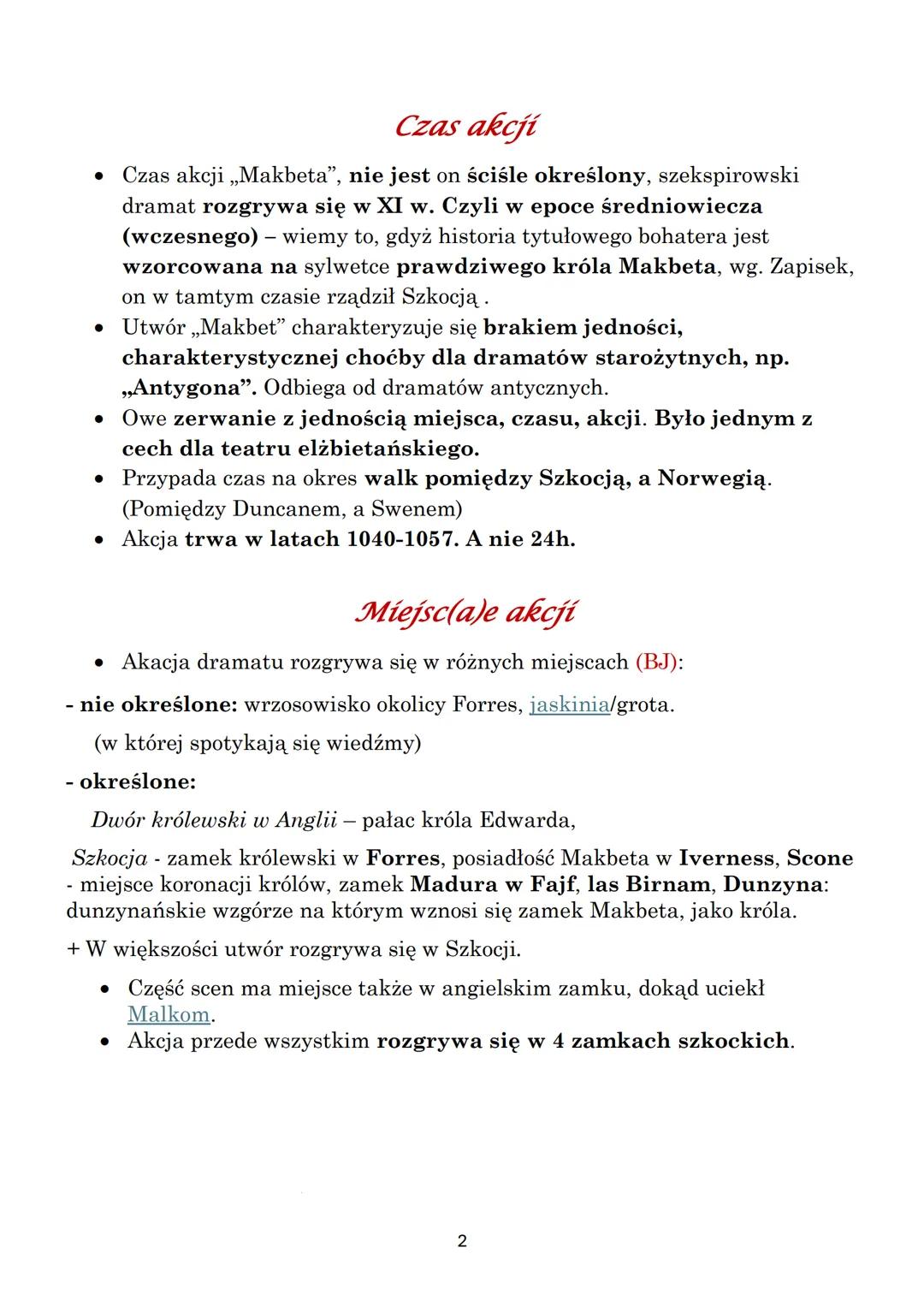 Notatki z lektury
Pt.: „Makbet"
~ William Shakespeare
Zuzanna
Sob. 1.06.2024
1 ## Czas akcji
* Czas akcji „Makbeta", nie jest on ściśle okr