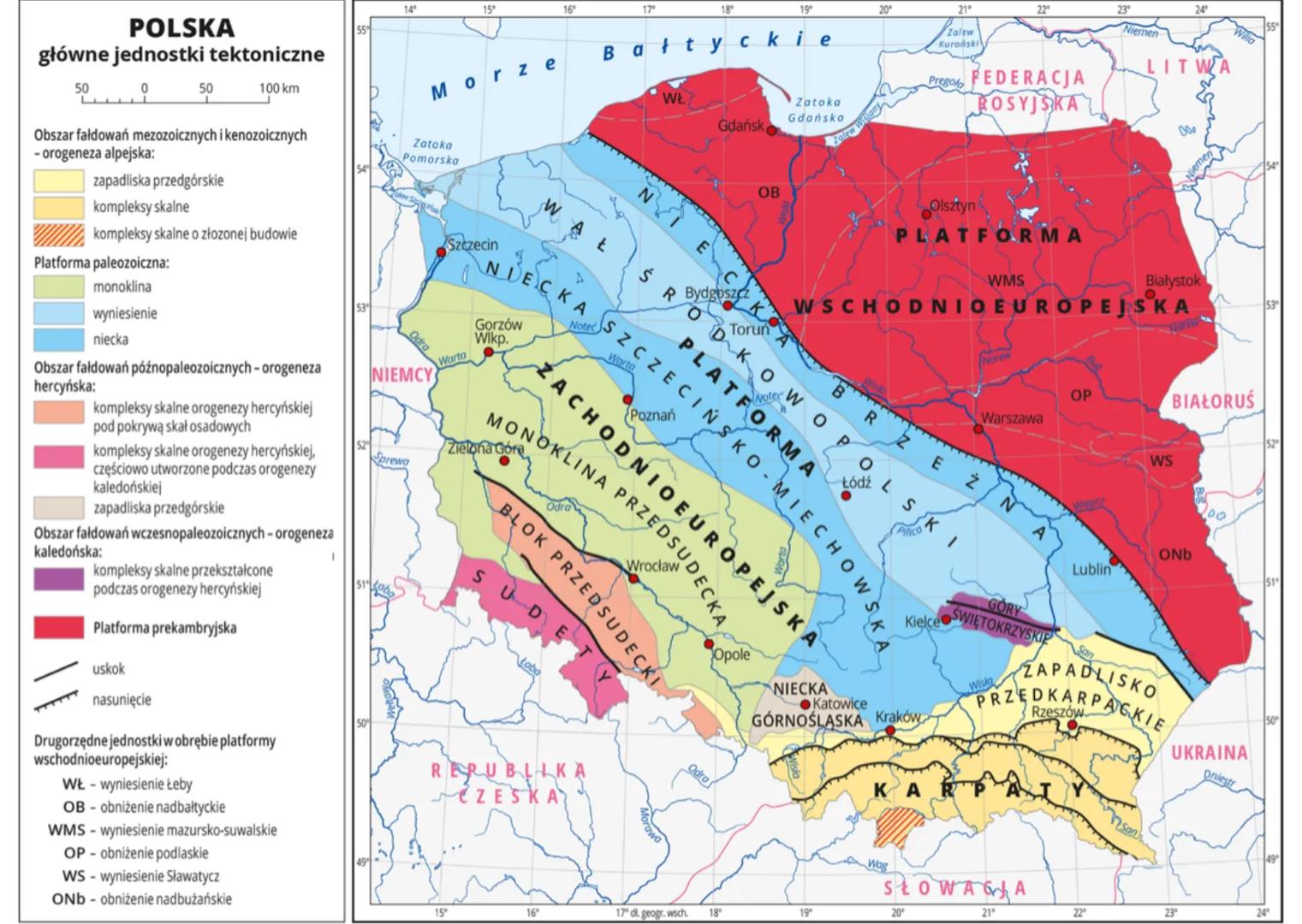 Budowa geologiczna Polski.
eva prekandyjska
• wyniesienie teby
- obniżenie nadtaltyckie
- wyniesienie mazurskie
wyniesienie stawatycz
• obni