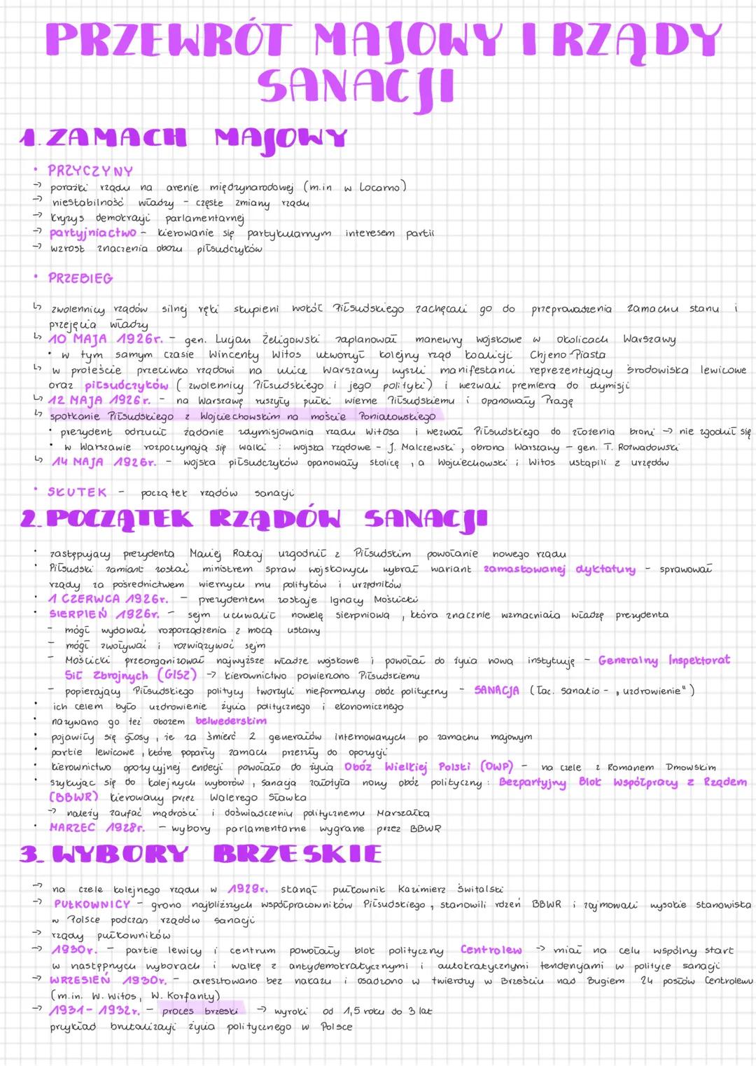 PRZEWROT MAJOWY I RZĄDY
SANACJI
# 1. ZAMACH MAJOWY
- PRZYCZYNY
- porażki rządu na arenie międzynarodowej (m.in w Locamo).
- niestabilność wł