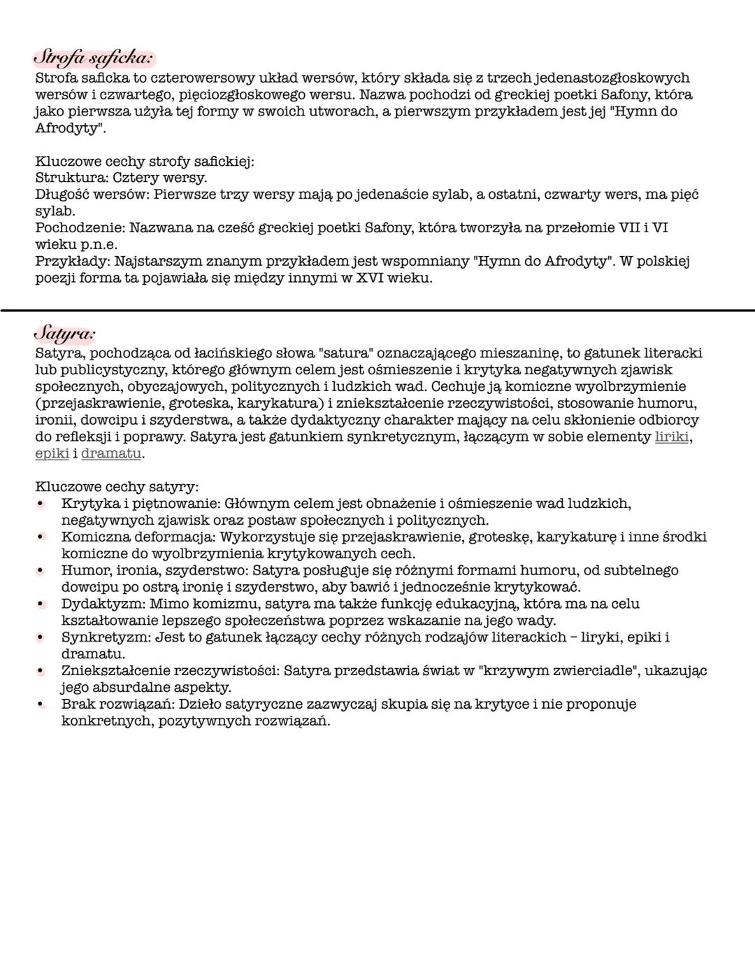 Gatunki:
Epos:
Cechy eposu: (iliada i odyseja)
epickość,
rozbudowana, wielowątkowa fabuła, mająca charakter epizodyczny (tzn. składająca się