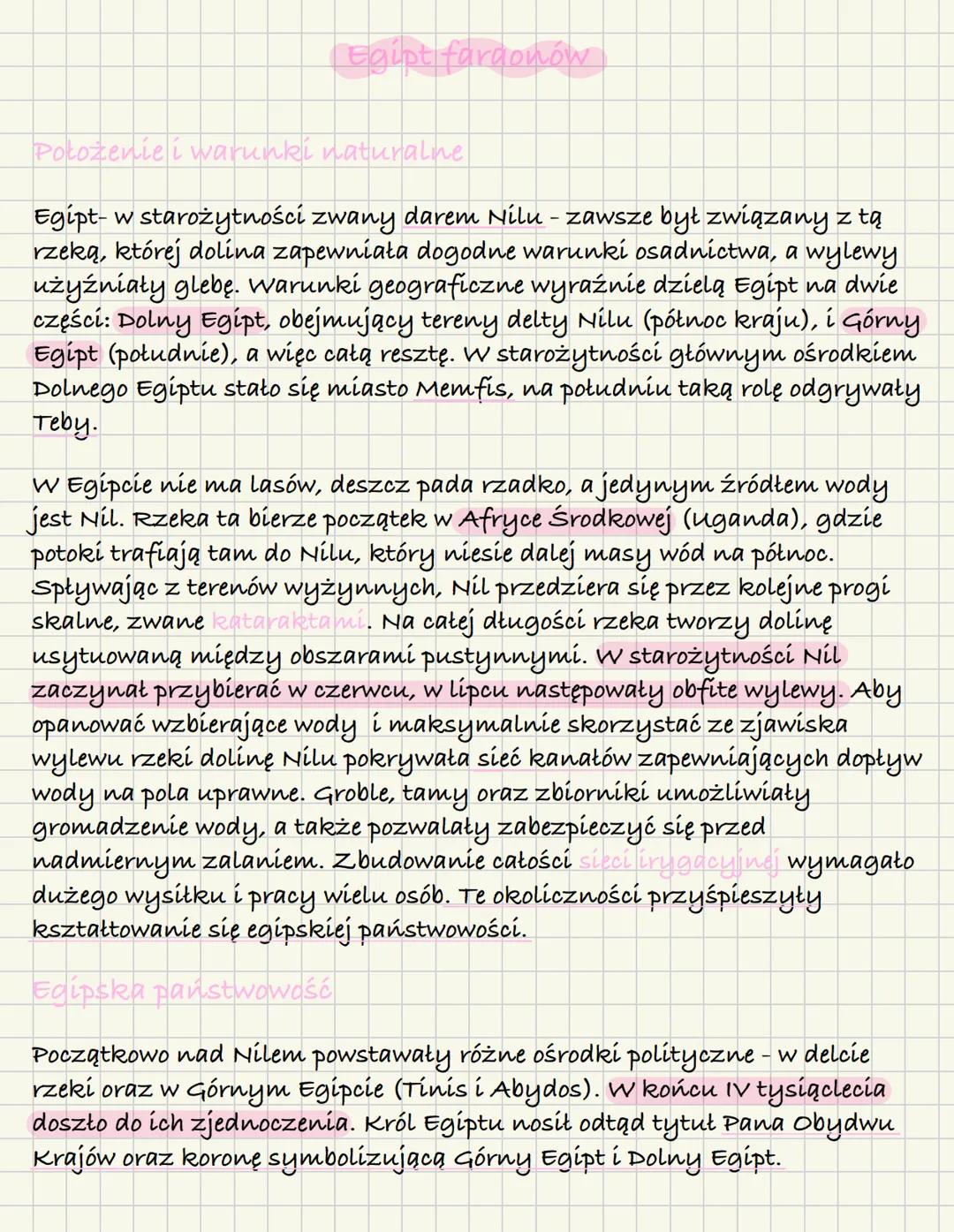 Egipt faraonów
Położenie i warunki naturalne
Egipt- w starożytności zwany darem Nilu - zawsze był związany z tą
rzeką, której dolina zapewni