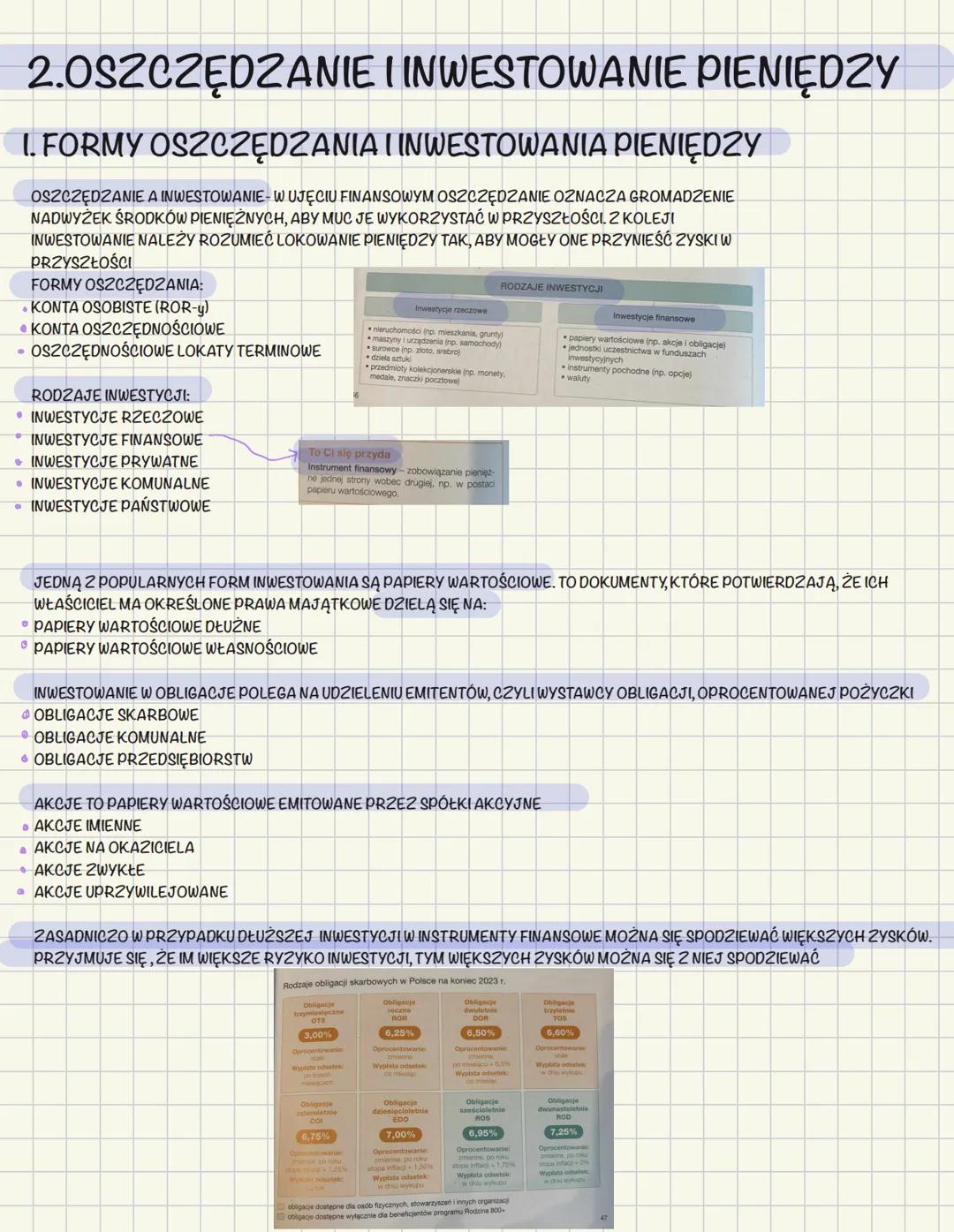 2.OSZCZĘDZANIE I INWESTOWANIE PIENIĘDZY
1. FORMY OSZCZĘDZANIA I INWESTOWANIA PIENIĘDZY
OSZCZĘDZANIE A INWESTOWANIE-W UJĘCIU FINANSOWYM OSZCZ