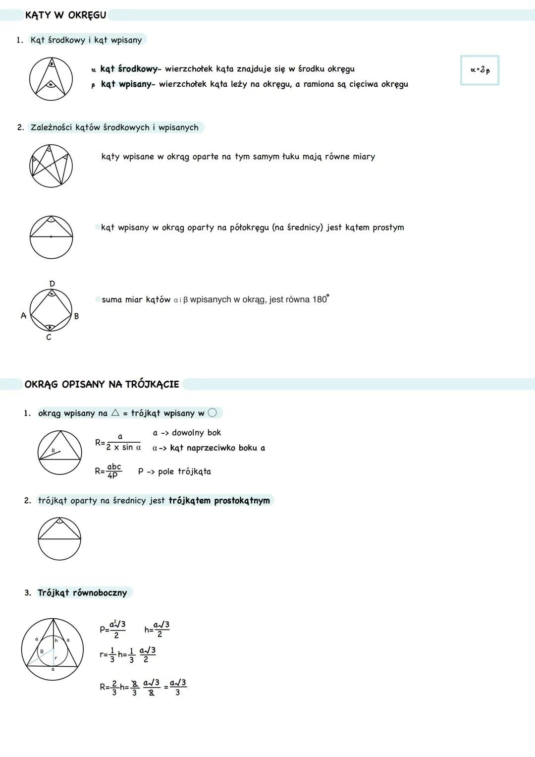 # PLANIMETRIA
OKRĄG I KOŁO
1. Stosunek długości okręgu do jego średnicy jest stały
$\frac{długość\ okręgu}{średnica} = \frac{2\pi r}{2r}