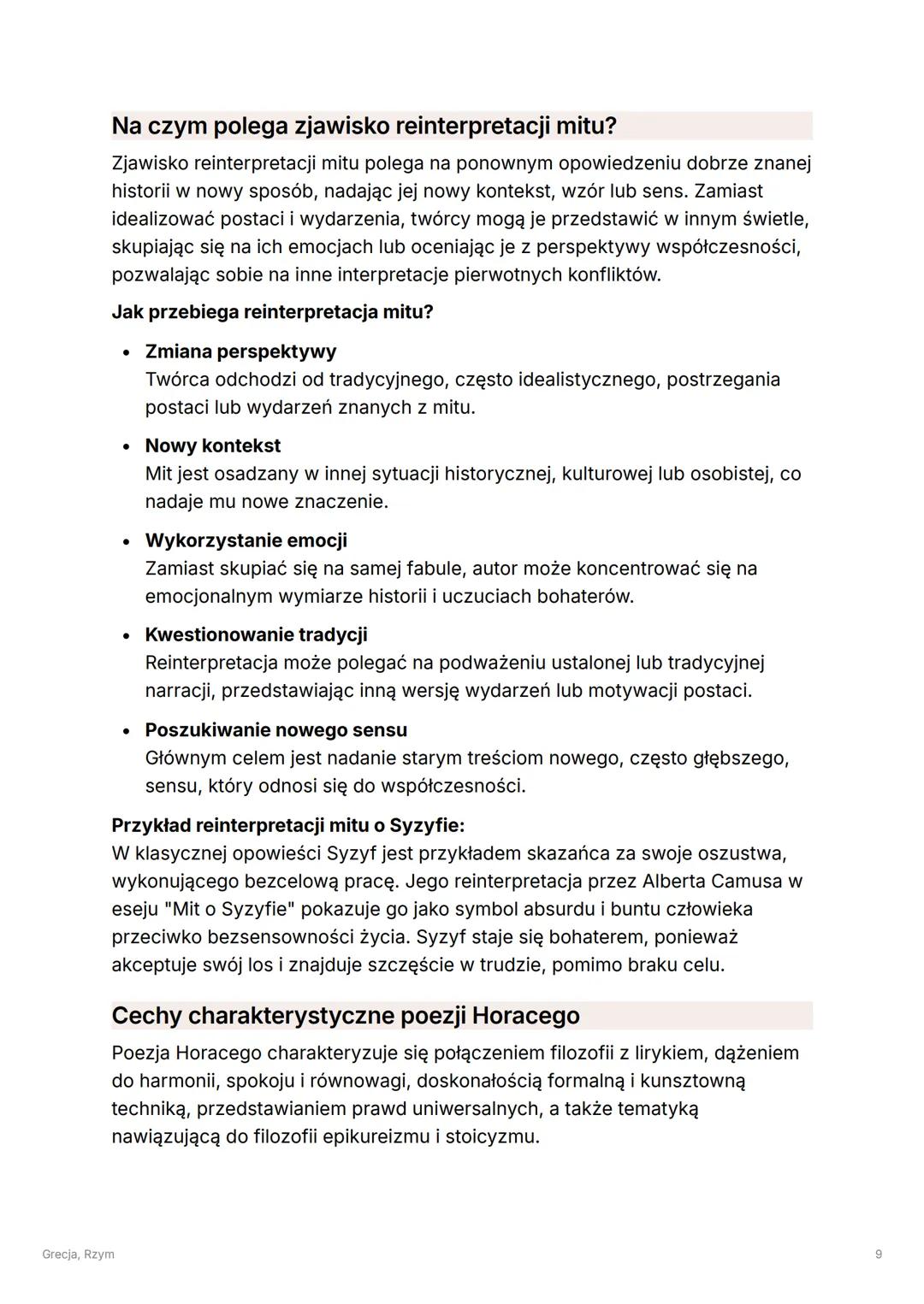 Grecja, Rzym
Określ cechy gatunkowe: mit, epos bohaterski, tragedia
antyczna
Mit to pierwotna forma opowiadania, wyjaśniająca genezę świat