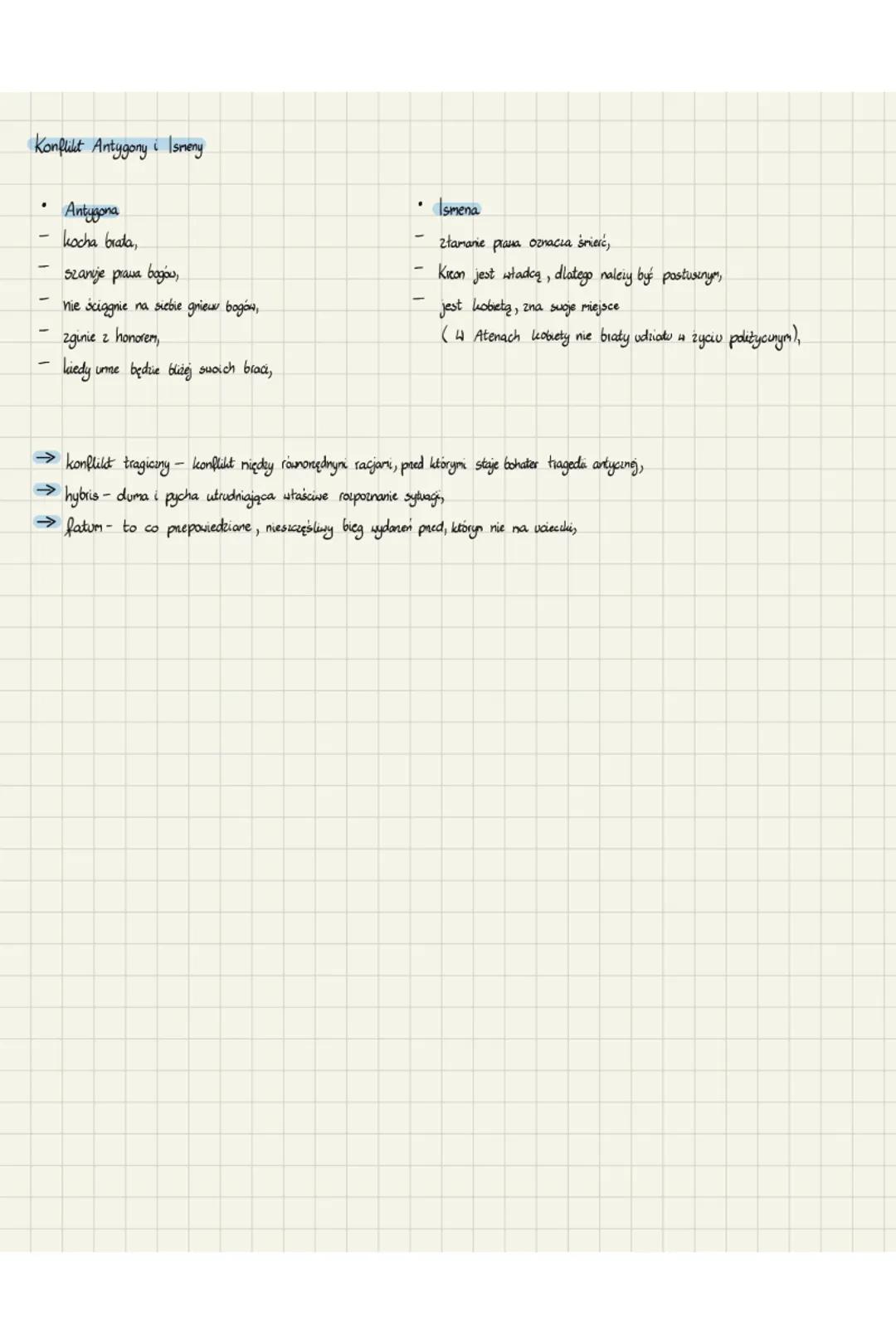 # Antygona
Sofdles
gatunek tragedia antycına
czas i miejsce akcji
→ zgodnie z regułani z regułami tragedi cias aligi nie prekracza jedne