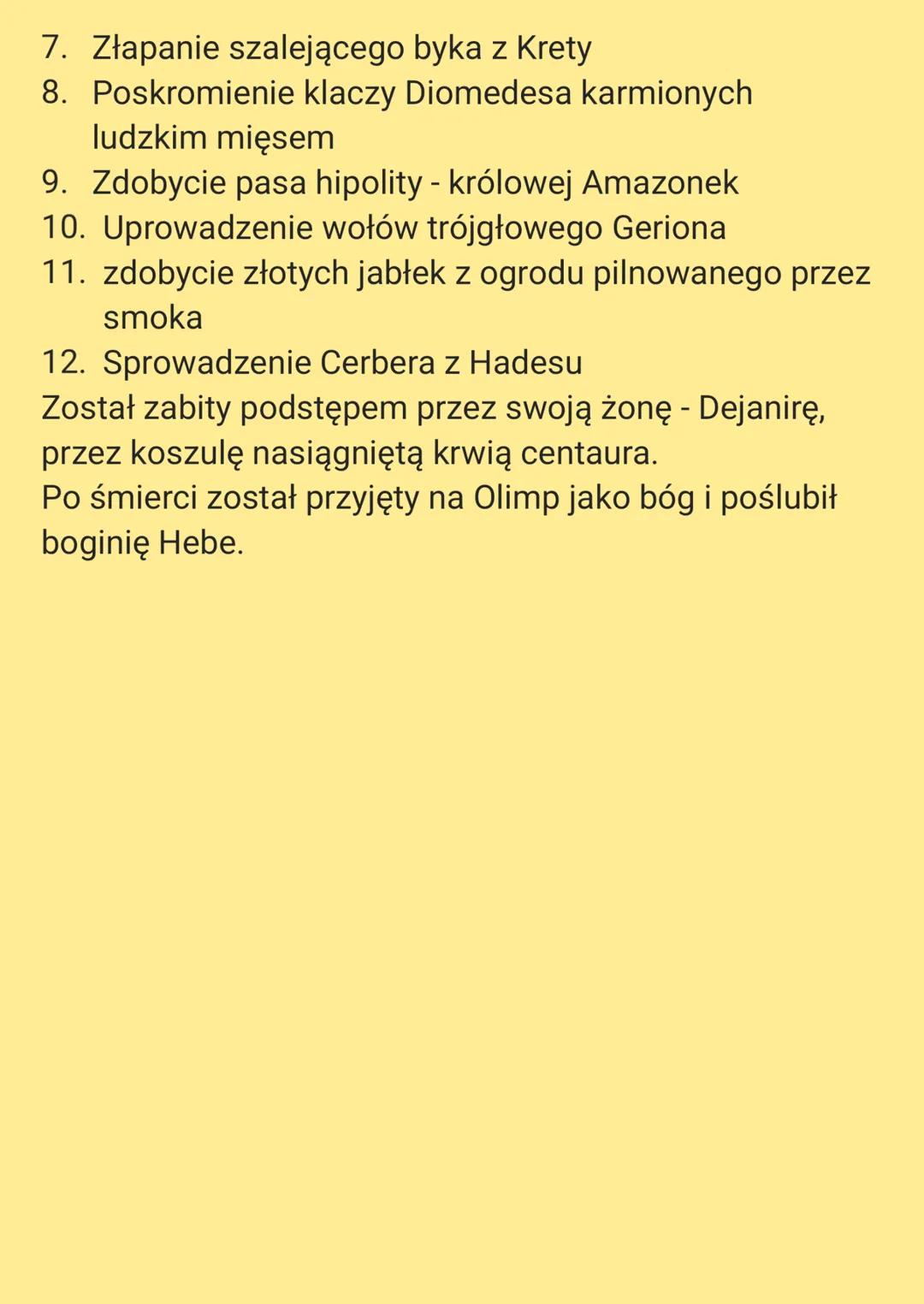# Herkules/Herakles
Był półbogiem: synem Zeusa i śmiertelniczki Alkmeny.
To Heros, którego życie było naznaczone wieloma
próbami, cierpieni