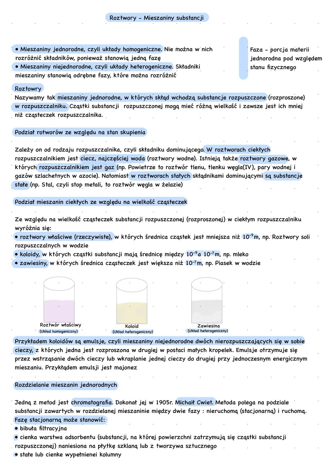 # Roztwory Mieszaniny substancji
• Mieszaniny jednorodne, czyli układy homogeniczne. Nie można w nich
rozróżnić składników, ponieważ stanow