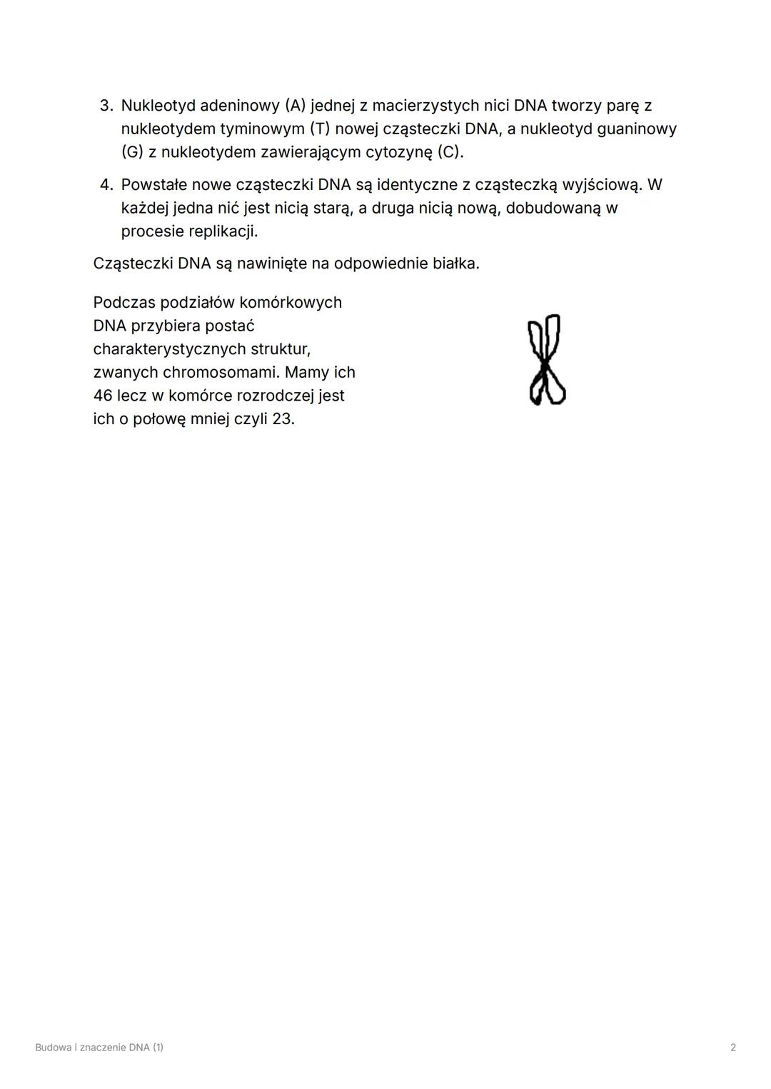 # Budowa i znaczenie DNA (1)
DNA - Kwas deoksyrybonukleinowy
Informacja o cechach organizmu jest zapisana w cząsteczkach związku
chemiczne