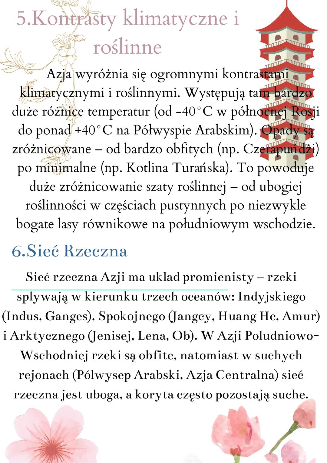 # geografia
Frodowisko Przyrodnicze Azji
1.Ukształtowanie Powierzchni
Azja jest kontynentem wyzynno-górkim. Wyzyny i góry
zajmują okolo 75