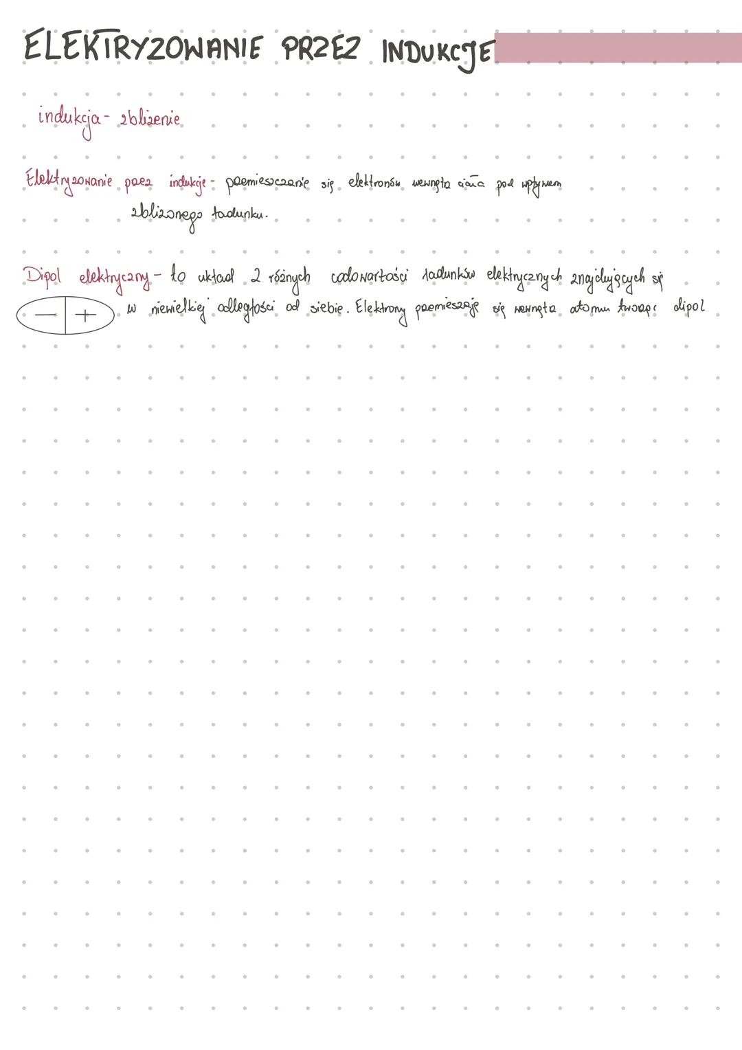 # ELEKTRYZOWANIE PRZEZ INDUKCJE
indukcja - zbliżenie.
Elektryzowanie poez indukje premieszczanie się elektronów, wewngta ciaña pod wpływem