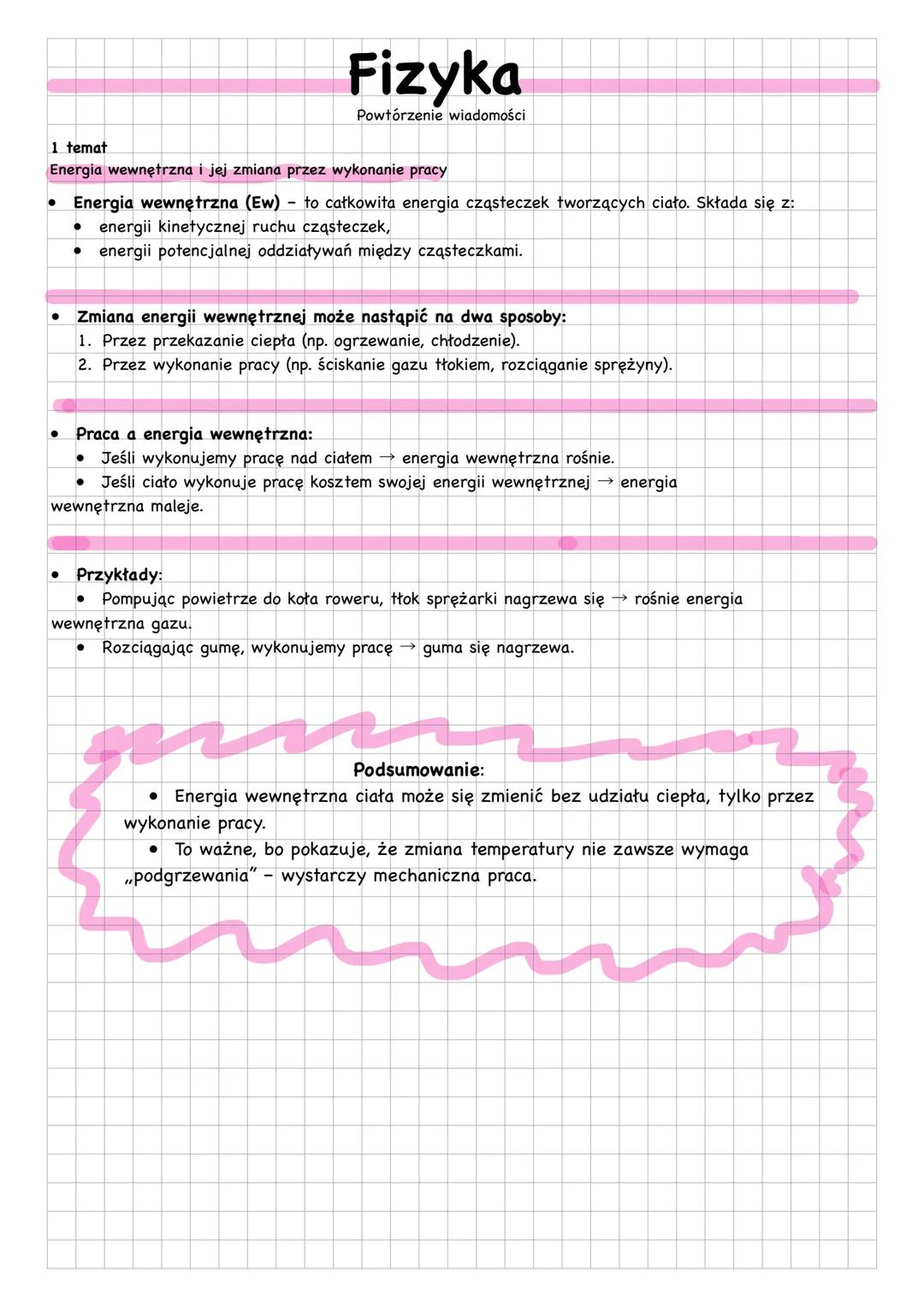 Energia wewnętrzna i jej zmiana przez wykonanie pracy , cieplny przypływ energi , zjawisko konwekcji