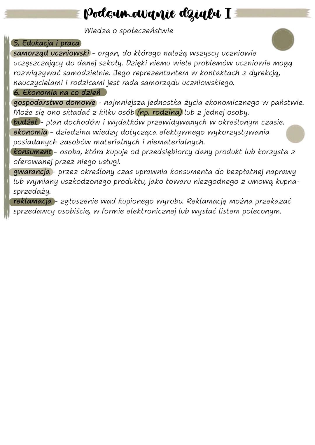 # Podsumowanie działu I
Wiedza o społeczeństwie
1. Człowiek w społeczeństwie
społeczeństwo - zbiorowość powiązanych ze sobą ludzi, zamies