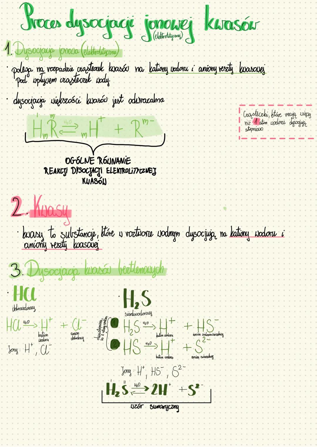 Proces dysocjacji elektrolitycznej (jonowej) kwasów
