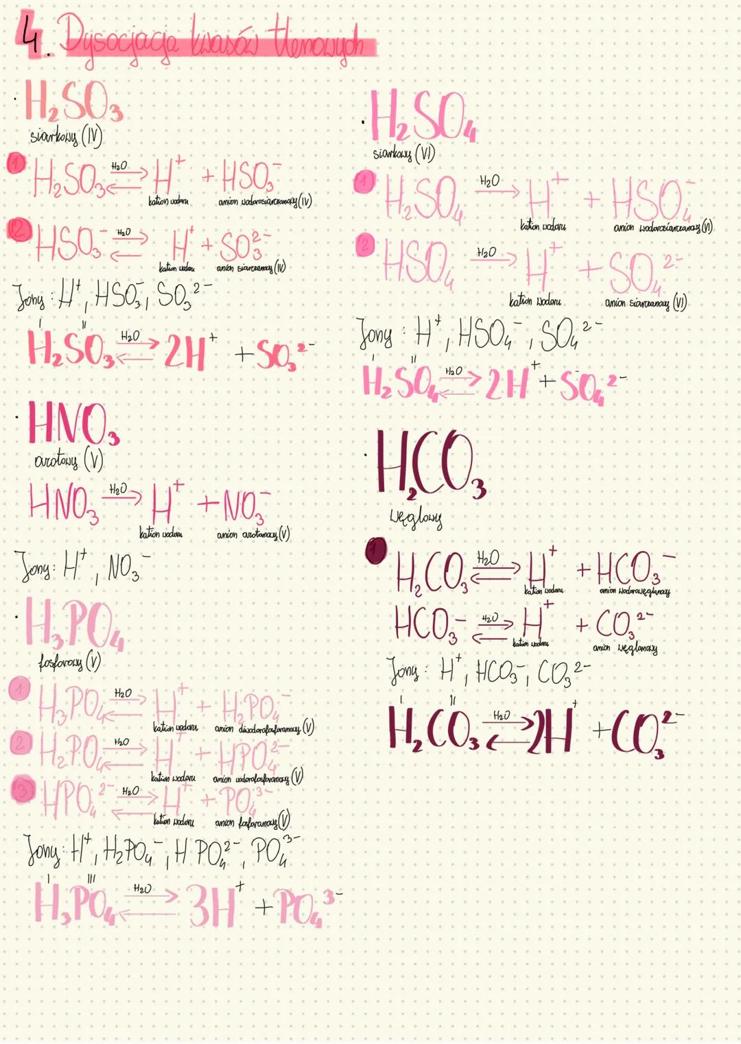 # Proces dyscjage jonowej kwasów
1. Dysocjacja jonosa (eletrolina)
* polega na veepadzie crastecek kwasów na kationy vodoru i aniony res