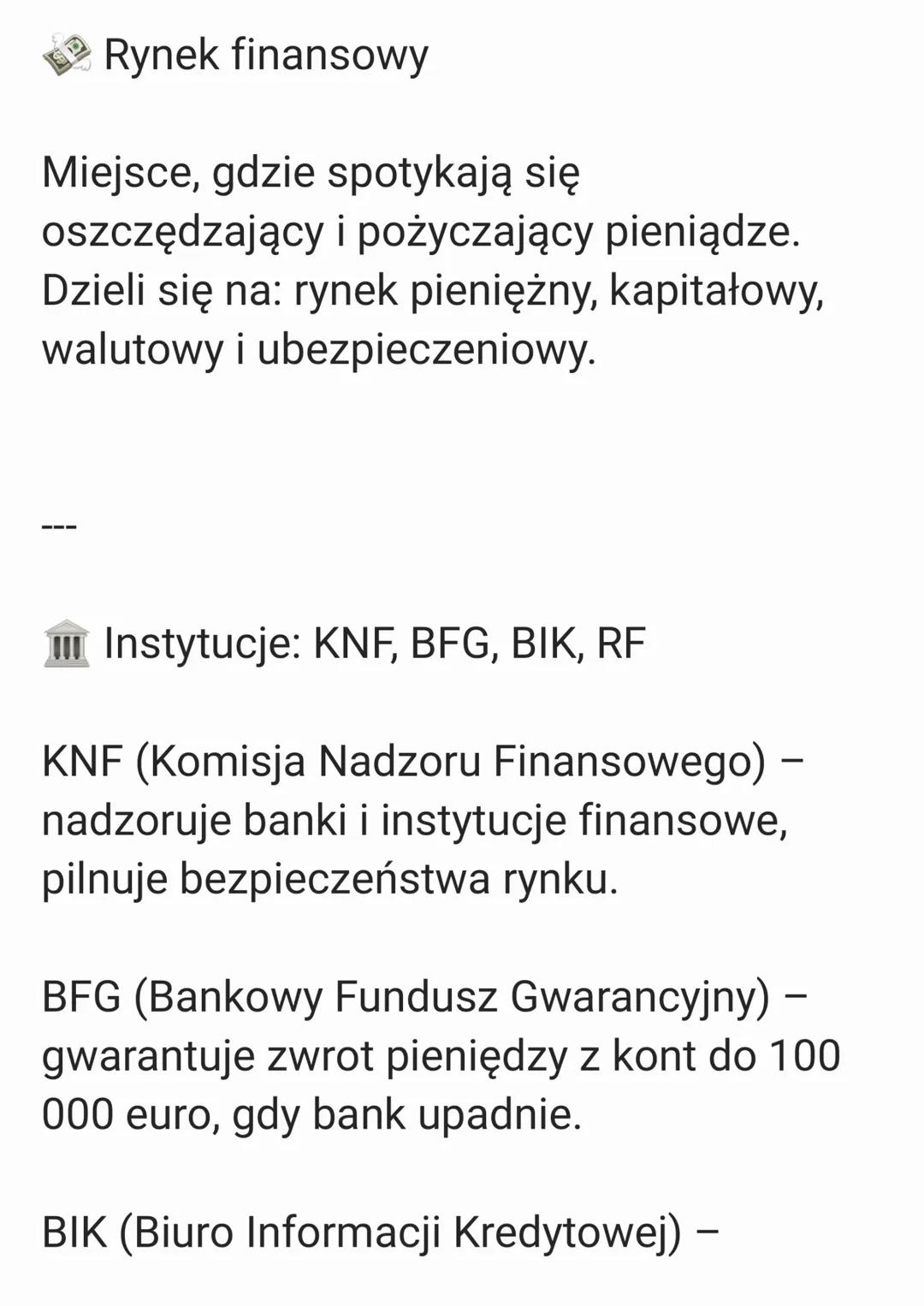 # Rynek finansowy
Miejsce, gdzie spotykają się
oszczędzający i pożyczający pieniądze.
Dzieli się na: rynek pieniężny, kapitałowy,
walutowy