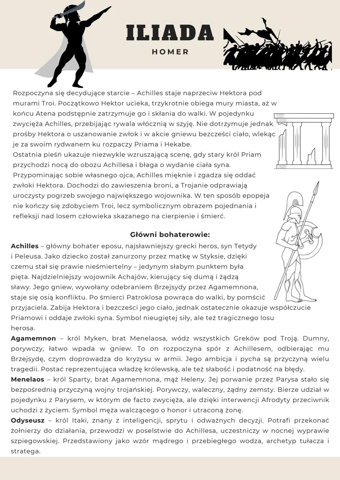 # ILIADA
## HOMER
Czas akcji
kilka dni z ostatniego roku 10-letniej wojny trojańskiej (1184 r. p.n.e.), ale liczne retrospekcje
sprawiają