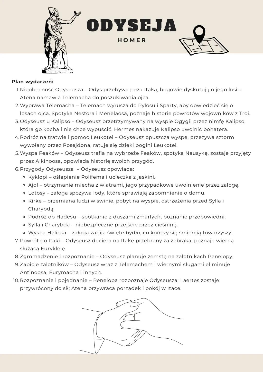 # ODYSEJA
HOMER
## Czas akcji
- okres mityczny po wojnie trojańskiej, w ciągu 10 lat podróży Odyseusza do domu;
- retrospekcje dotyczą wyd