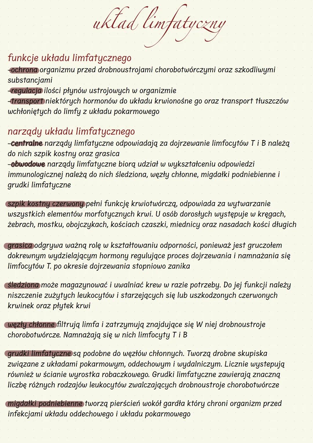 # układ limfatyczny
## funkcje układu limfatycznego
- ochrona organizmu przed drobnoustrojami chorobotwórczymi oraz szkodliwymi
substancja