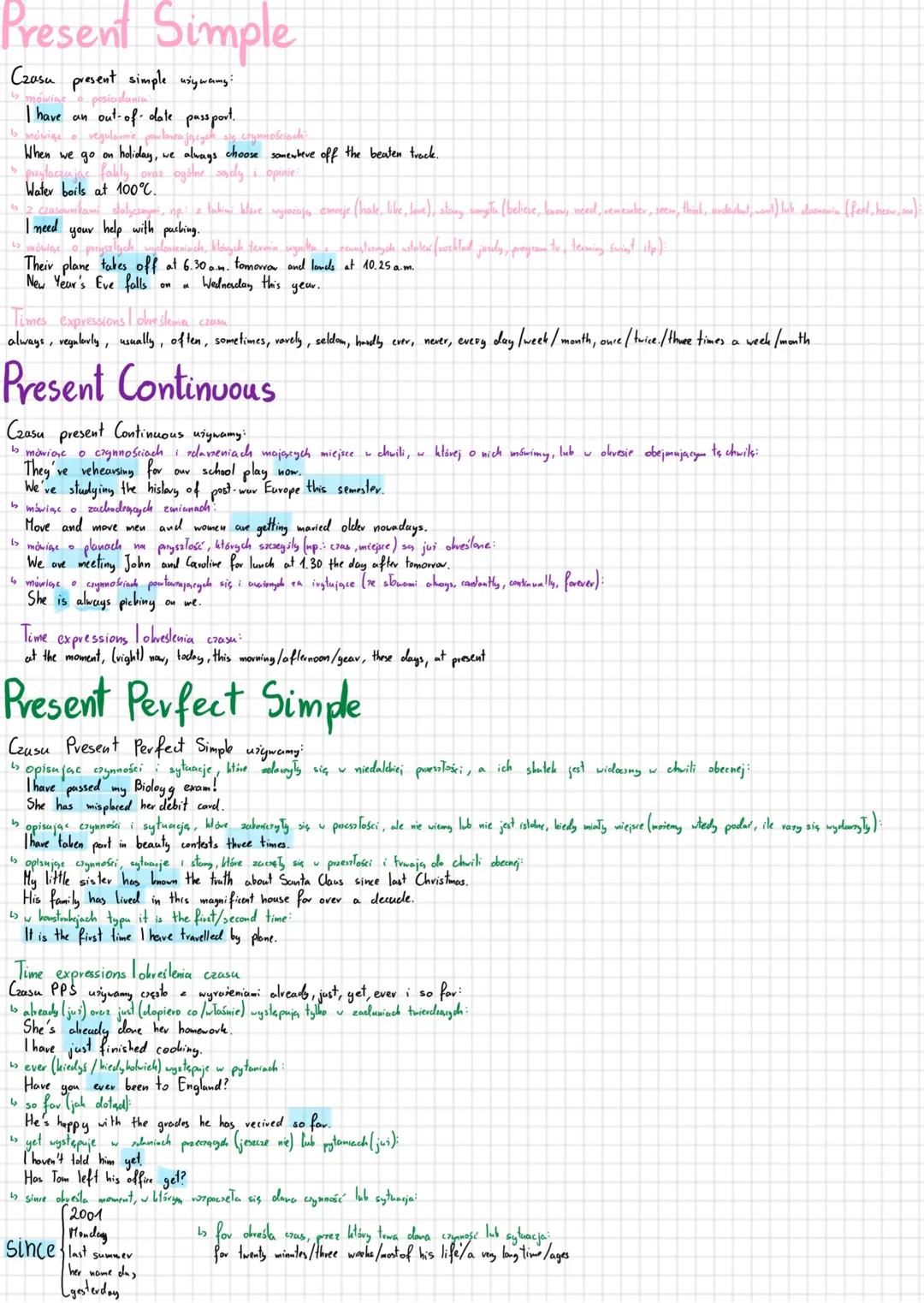 # Present Simple
Czasu present simple używang:
I have an out-of-date passport.
When we go on holiday, we always choose somewhere off the b