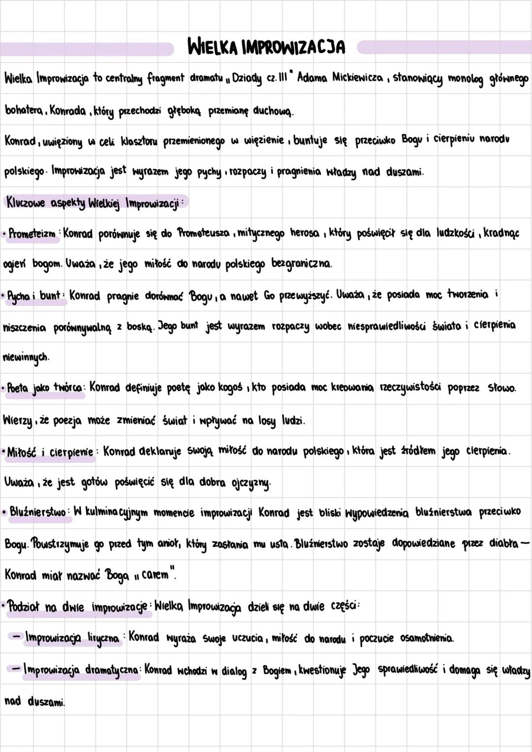 # WIELKA IMPROWIZACJA
Wielka Improwizacja to centralny fragment dramatu Dziady cz.III" Adama Mickiewicza, stanowiący monolog głównego
bohat