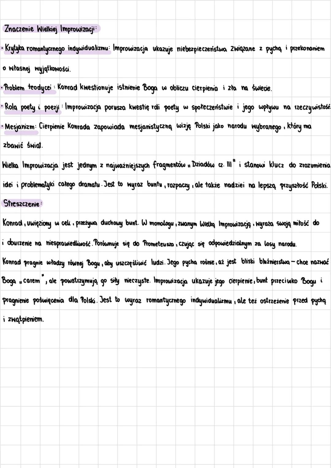 # WIELKA IMPROWIZACJA
Wielka Improwizacja to centralny fragment dramatu Dziady cz.III" Adama Mickiewicza, stanowiący monolog głównego
bohat