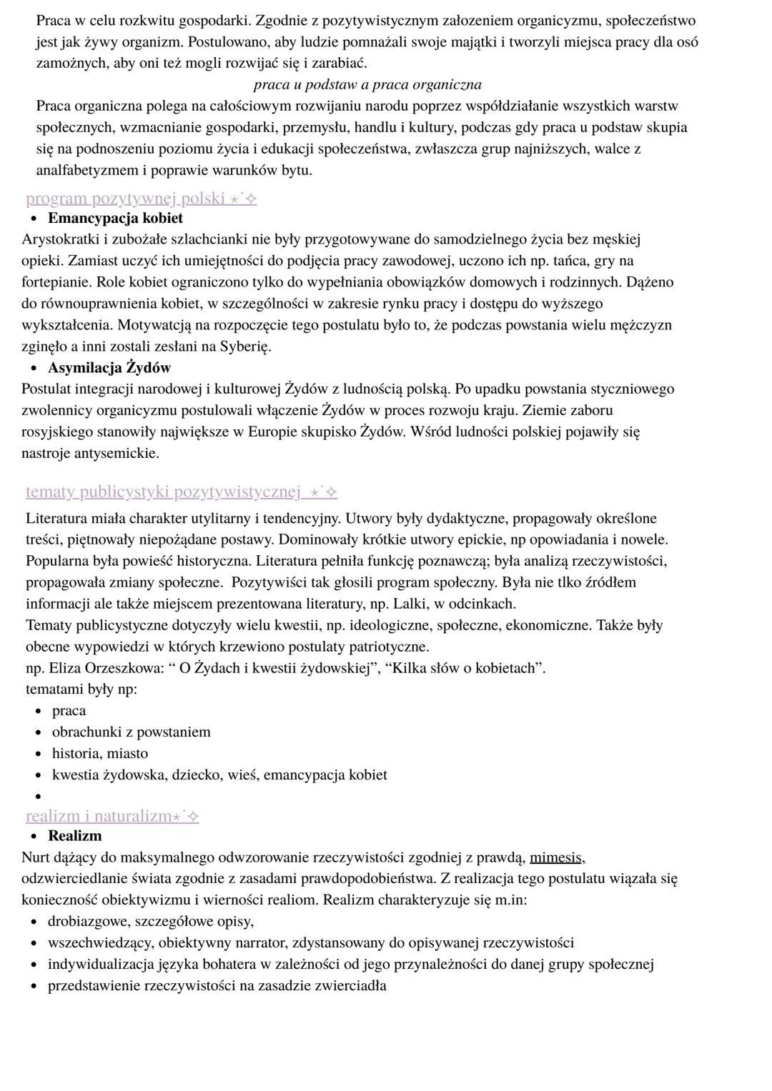 Pozytywizm - teoria
czas i nazwa epoki, założenia: scjentyzm, organicyzm, ewolucjonizm, utylitaryzm, darwinizm,
marksizm; charakterystyka e