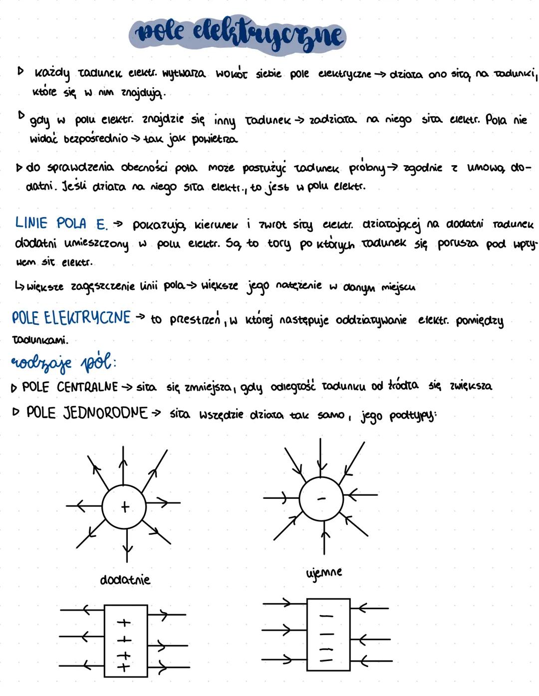 # vole elektryczne
▷ każdy radunek elektr. wytwarza wokół siebie pole elektryczne działa ono sita, πα ταdunki,
które się w nim znajdują.
D