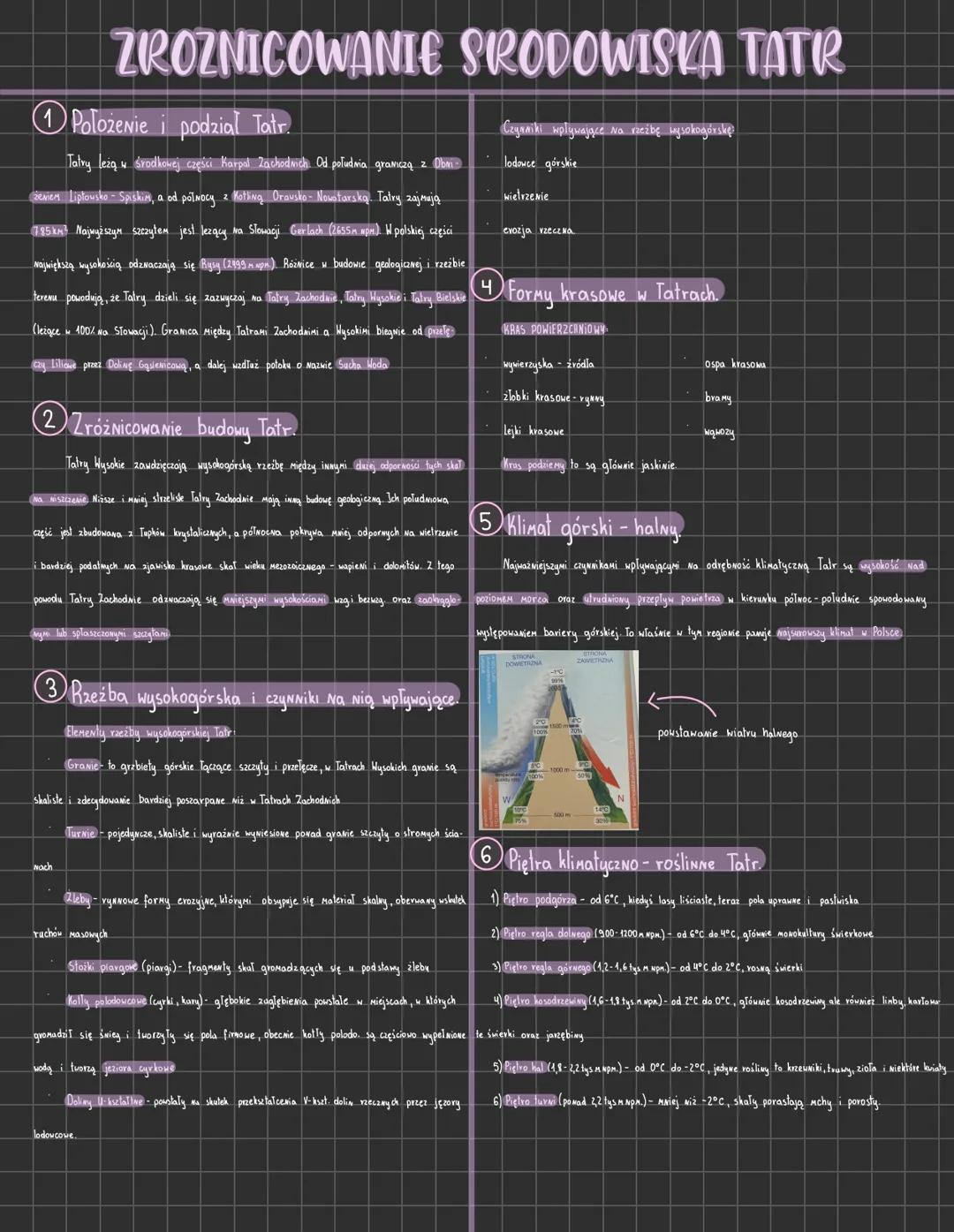 # ZROZNICOWANIE SRODOWISKA TATR
① Położenie i podział Tatr.
Tatry leżą w środkowej części Karpal Zachodnich. Od południa graniczą z Obr
s