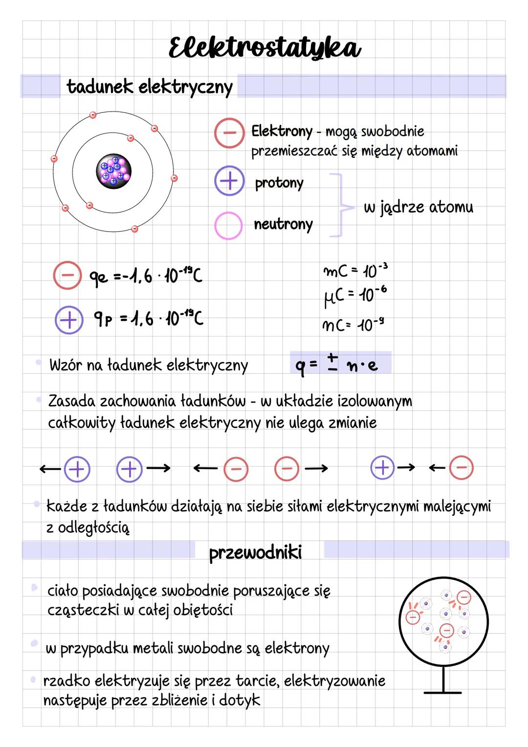 # Elektrostatyka
tadunek elektryczny
Elektrony - mogą swobodnie
przemieszczać się między atomami
+ protony
w jądrze atomu
neutrony
mC