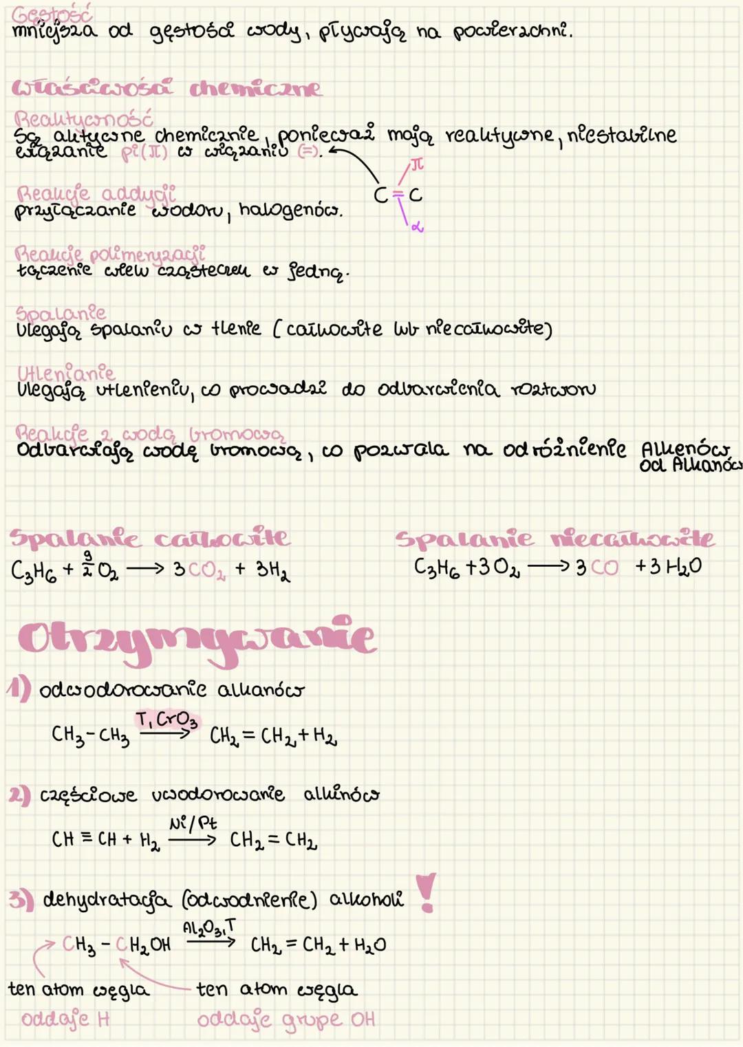 # ALKENY
$C_nH_{2n}$ - wzór ogólny
Nazewnictwo
zaczynamy numerować atomy węgla tak, żeby jak najbliżej było wiązanie
podwójne.
Charaktery