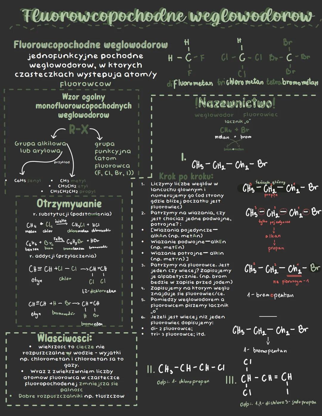 # Fluorowcopochodne weglowodorow
Fluorowcopochodne weglowodorow
jednofunkcyjne pochodne
weglowodorow, w ktorych
czasteczkach wystepuja atom/