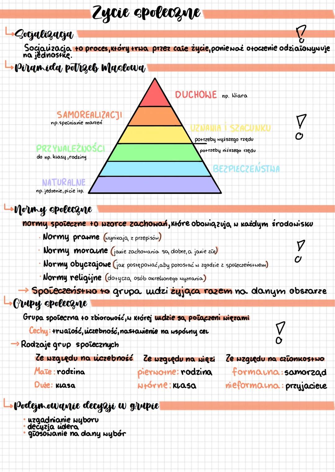 # Zycie spoleczne
Socjalizacja
Socjalizacja to proces, który trwa przez cañe życie, ponieważ otoczenie odziałowywuje
na jednostkę.
Pirami