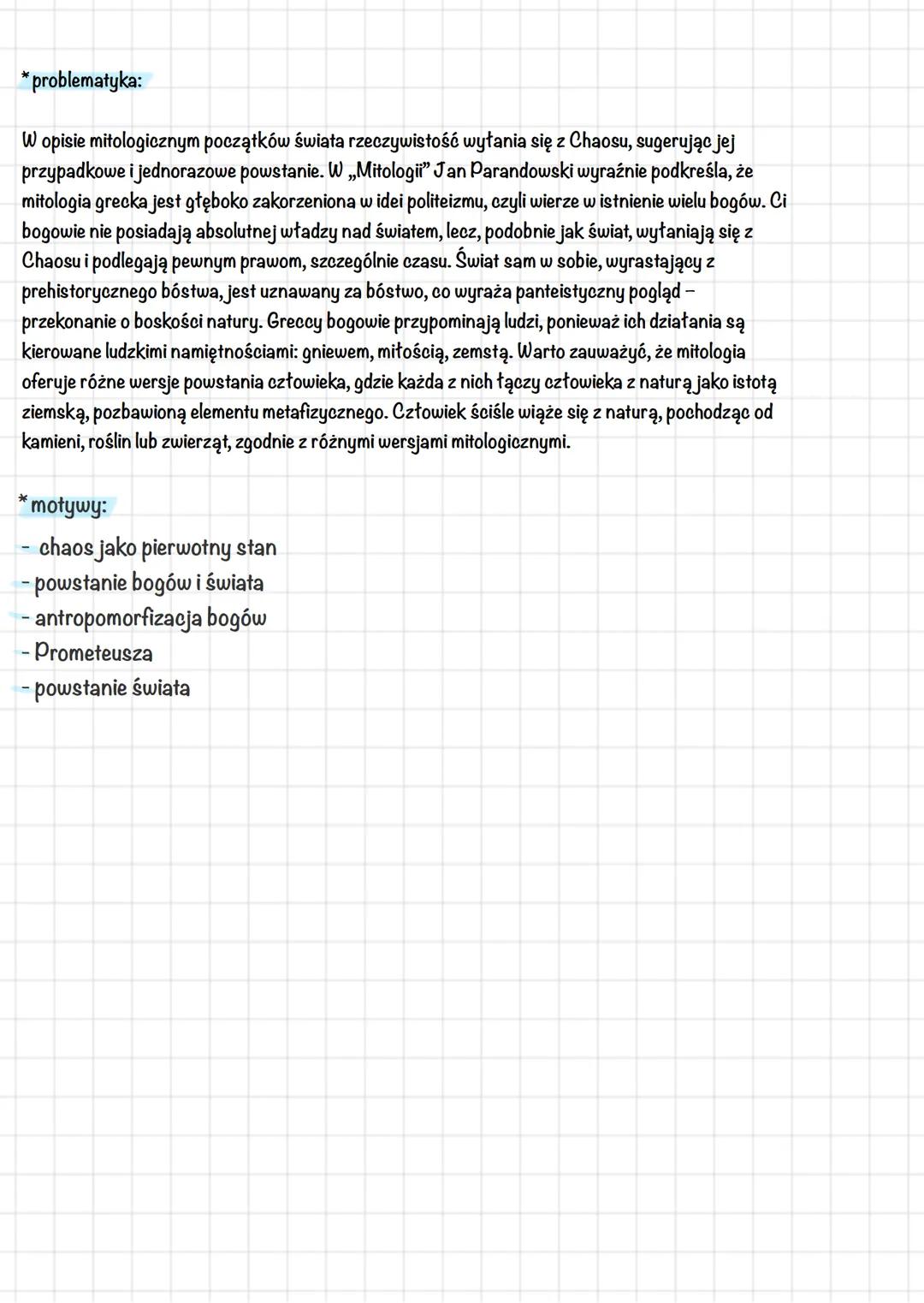 # Mitologia Grecka
Mit o powstaniu świata
* autor: Jan Parandowski
* rodzaj/gatunek literacki: epika/kosmogoniczny
* bohaterowie:
- Cha