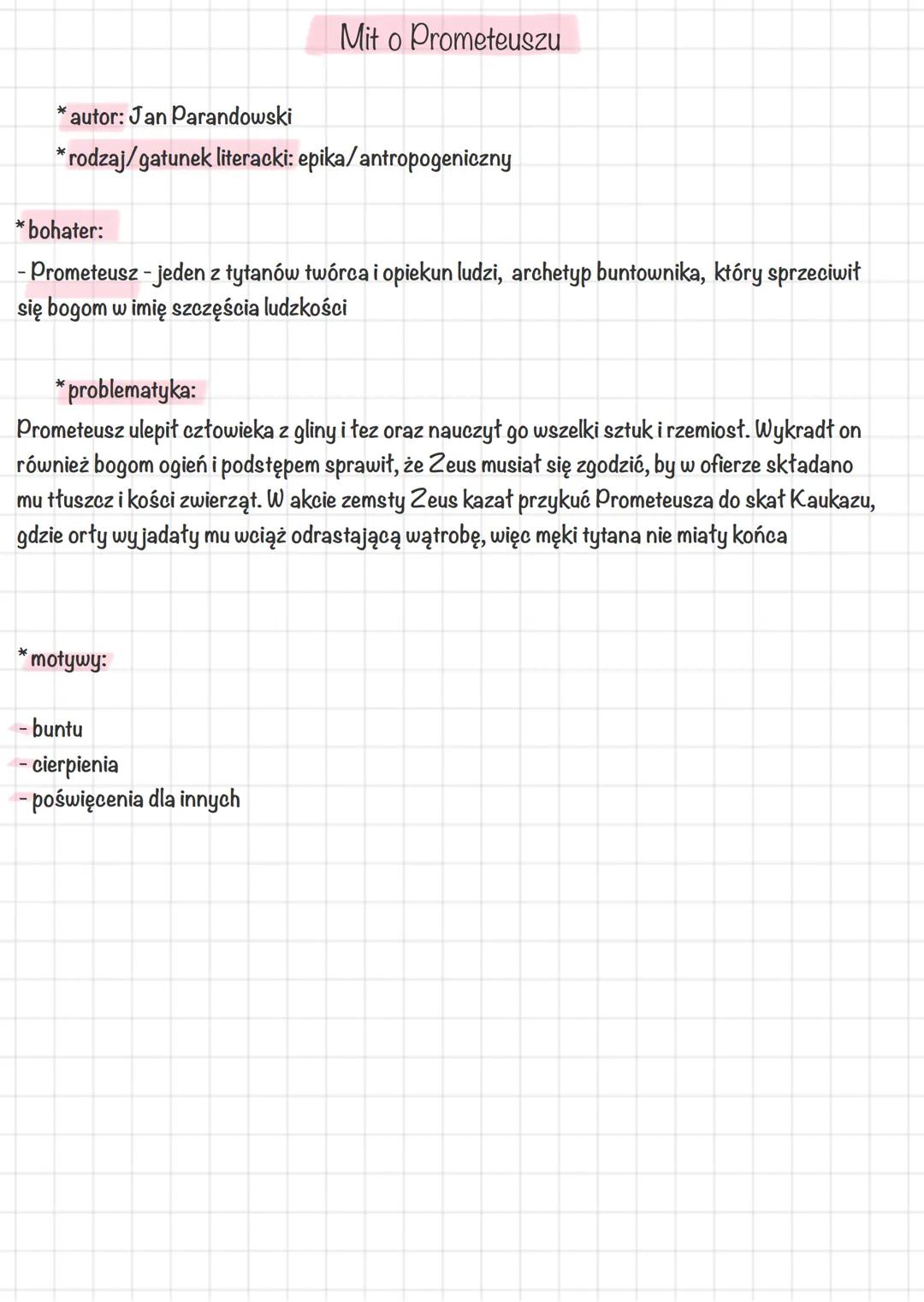 # Mitologia Grecka
Mit o powstaniu świata
* autor: Jan Parandowski
* rodzaj/gatunek literacki: epika/kosmogoniczny
* bohaterowie:
- Cha