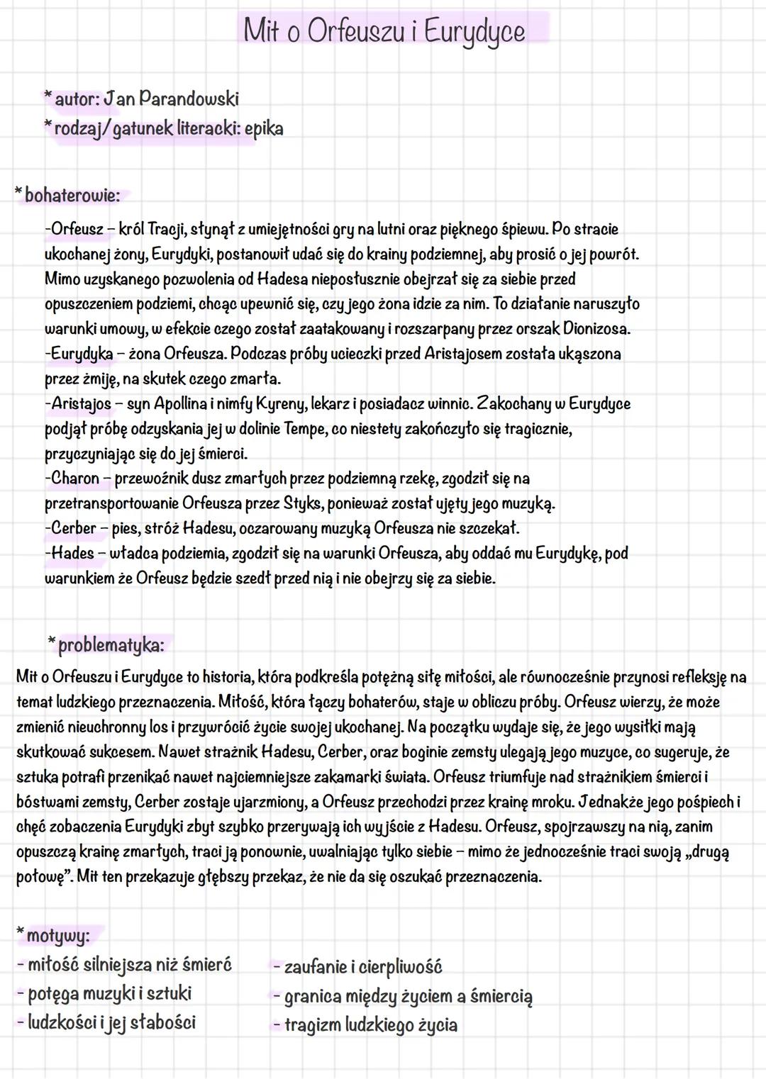 # Mitologia Grecka
Mit o powstaniu świata
* autor: Jan Parandowski
* rodzaj/gatunek literacki: epika/kosmogoniczny
* bohaterowie:
- Cha