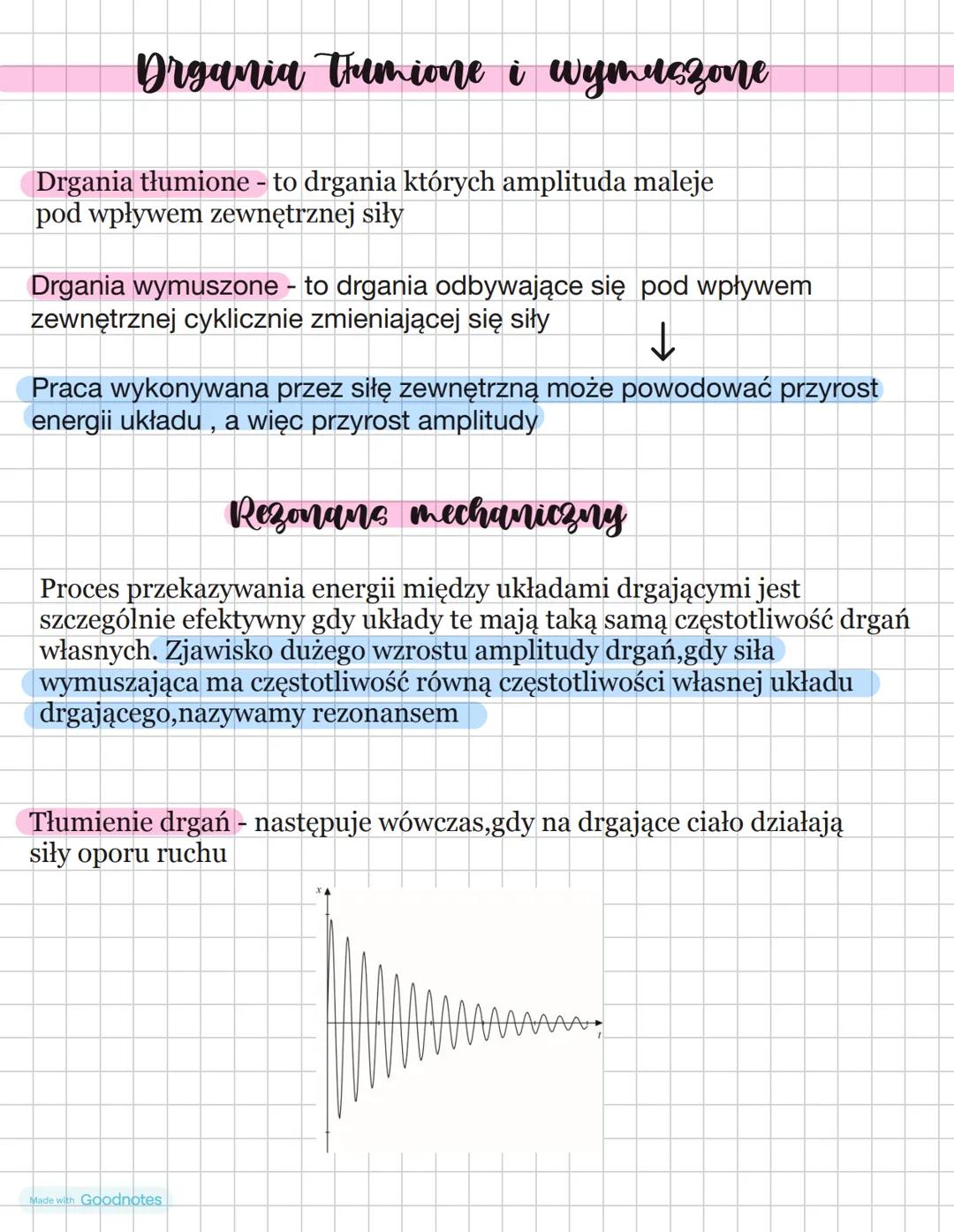 Fizyka - drgania
amplituda - największe wychylenie z położenia równowagi.
Oznaczana jest literą, A i mierzymy ją w metrach
położenie równo