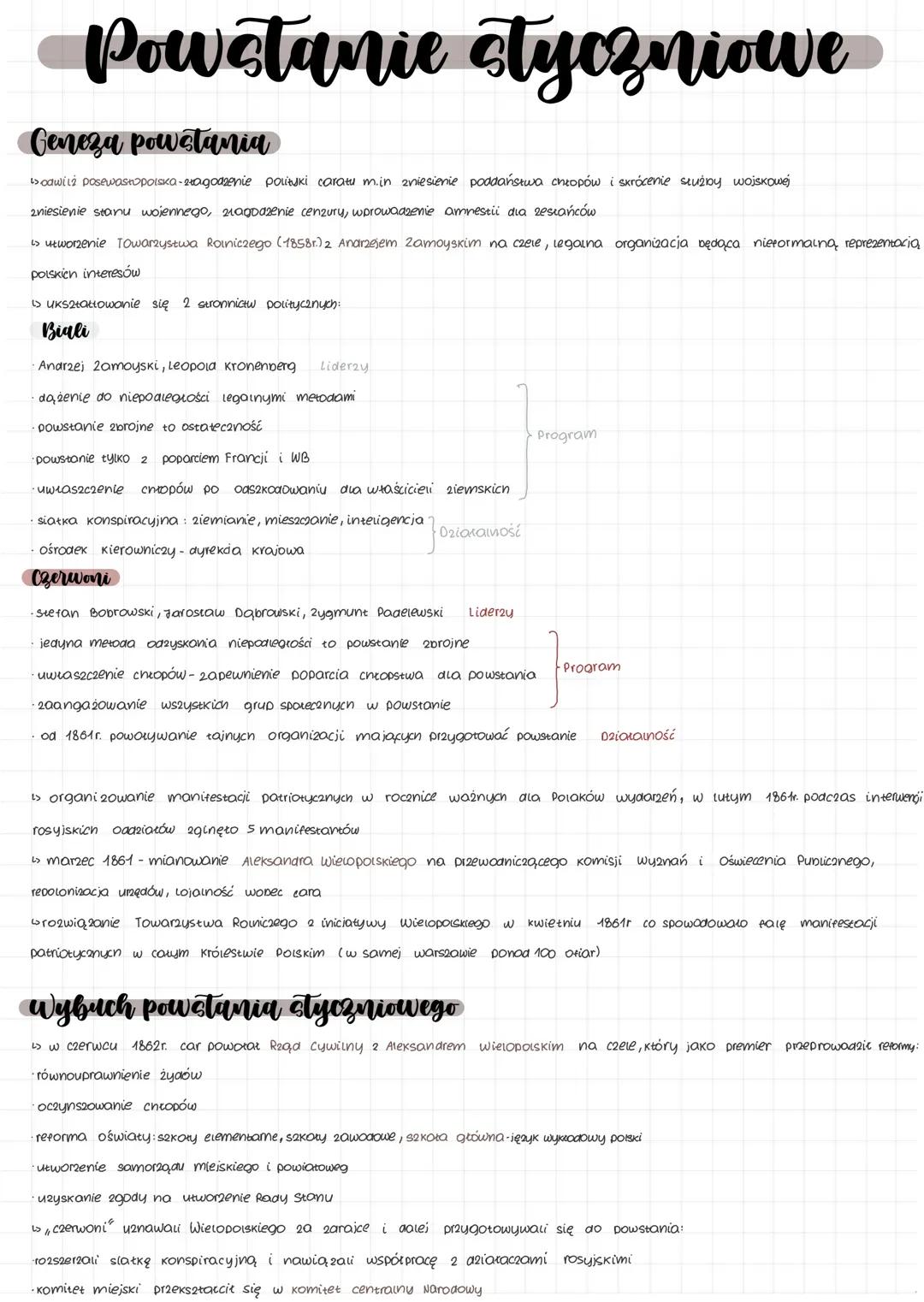 # Powstanie styczniowe
## Geneza powstania
cawilż posewastopolska-złagodzenie politski caratu m.in zniesienie poddaństwa chłopów i skrócen