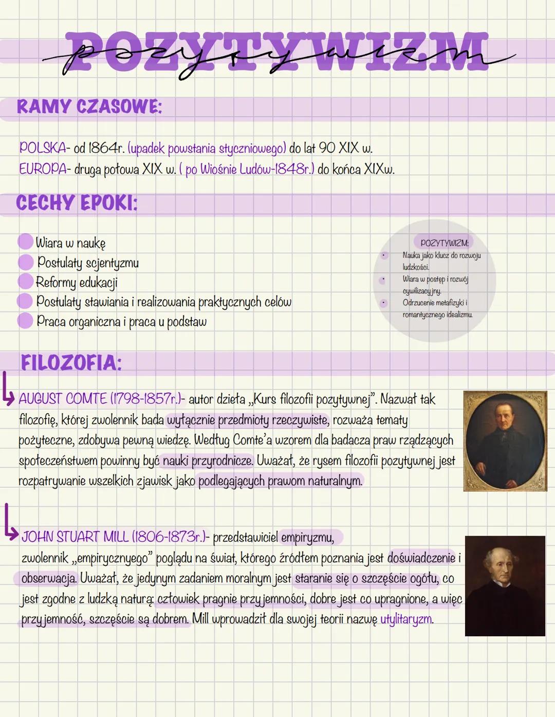 # POZYTYWIZM
RAMY CZASOWE:
POLSKA-od 1864r. (upadek powstania styczniowego) do lat 90 XIX w.
EUROPA- druga połowa XIX w. (po Wiośnie Ludów