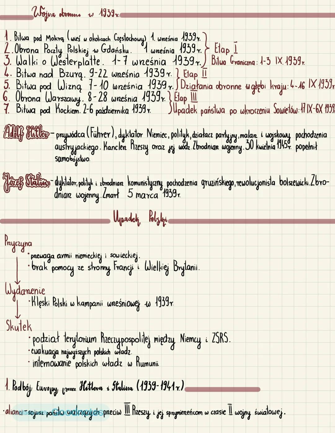 # historia
klasa 8.
1. Napaść na Polskę.
wojena błyskawiczna - (Blitzkrieg) Jej założeniami były:
* alak na wybranych odcinkach frontu