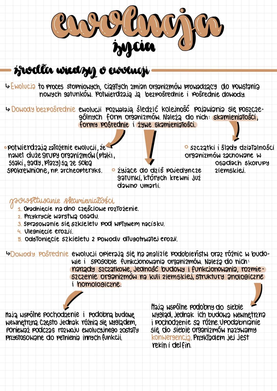 # ewolucja
życia
irodla wiedzy o avvenji
↳ Ewolucja to proces stopniowych, ciągłych zmian organizmów prowadzący do powstania
nowych gatunk
