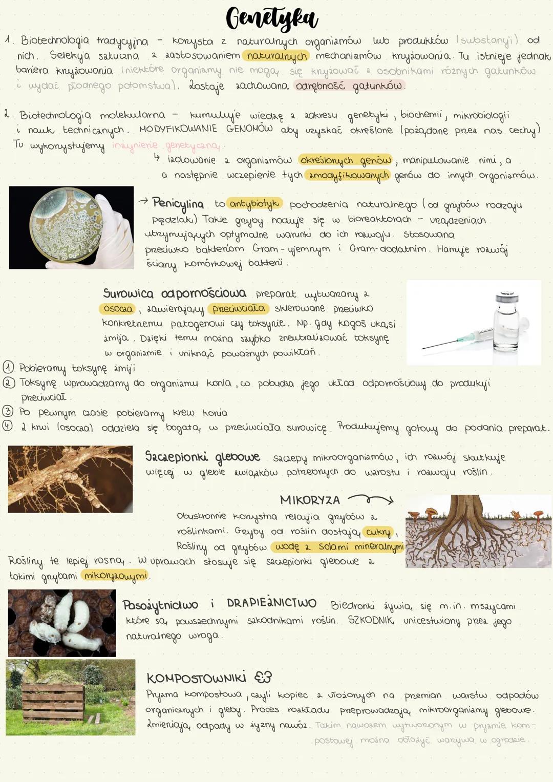 # Genetyka
1. Biotechnologia tradycyjna - korzysta z naturalnych organizmów lub produktów (substancji) od nich. Selekcja sztuczna z zastoso