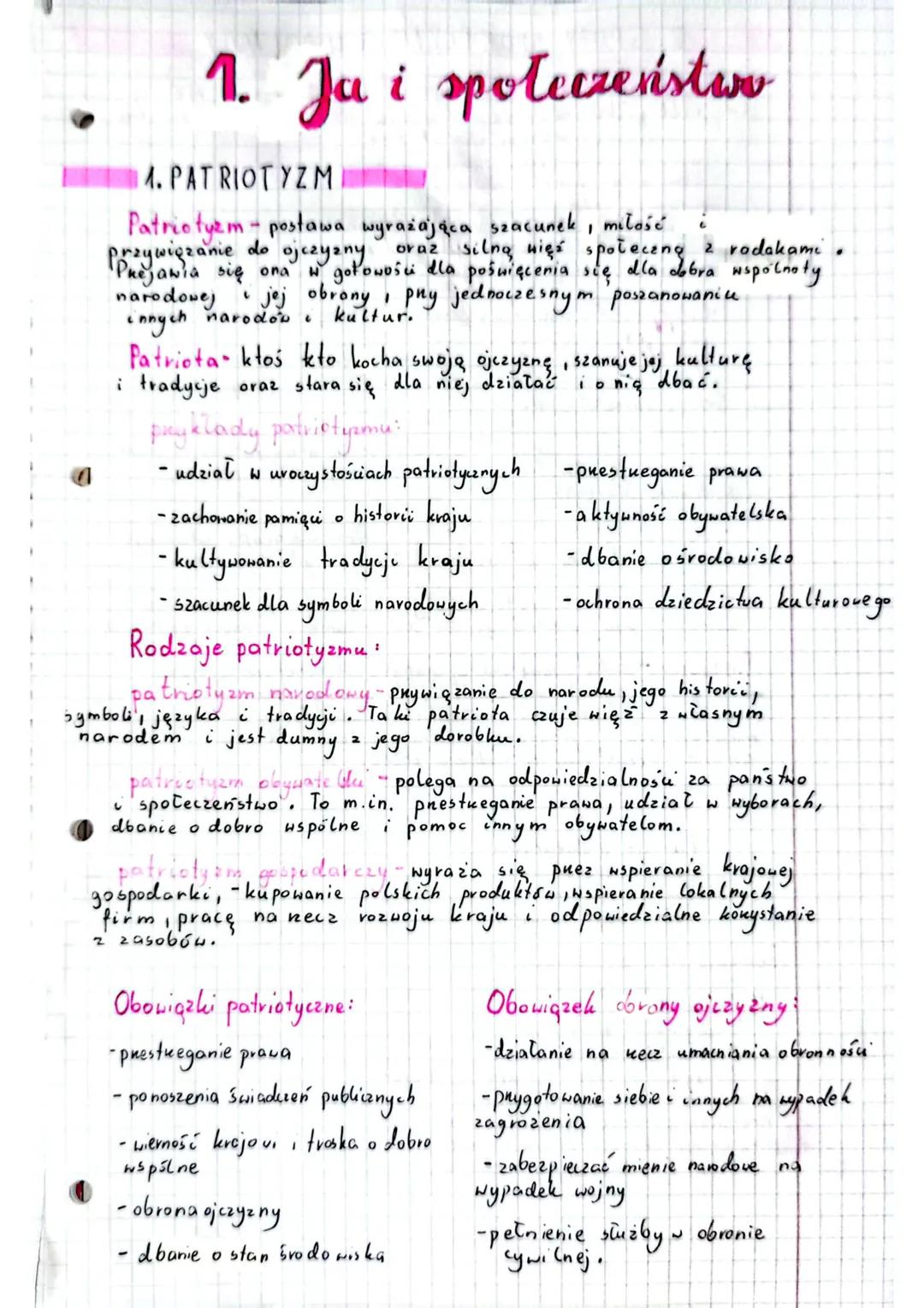 # 1. Ja i społeczeństw
# 1. PATRIOTYZM
Patriotyzm postawa wyrażająca szacunek, miłość
przywiązanie do ojczyzny oraz silną, więź społeczną