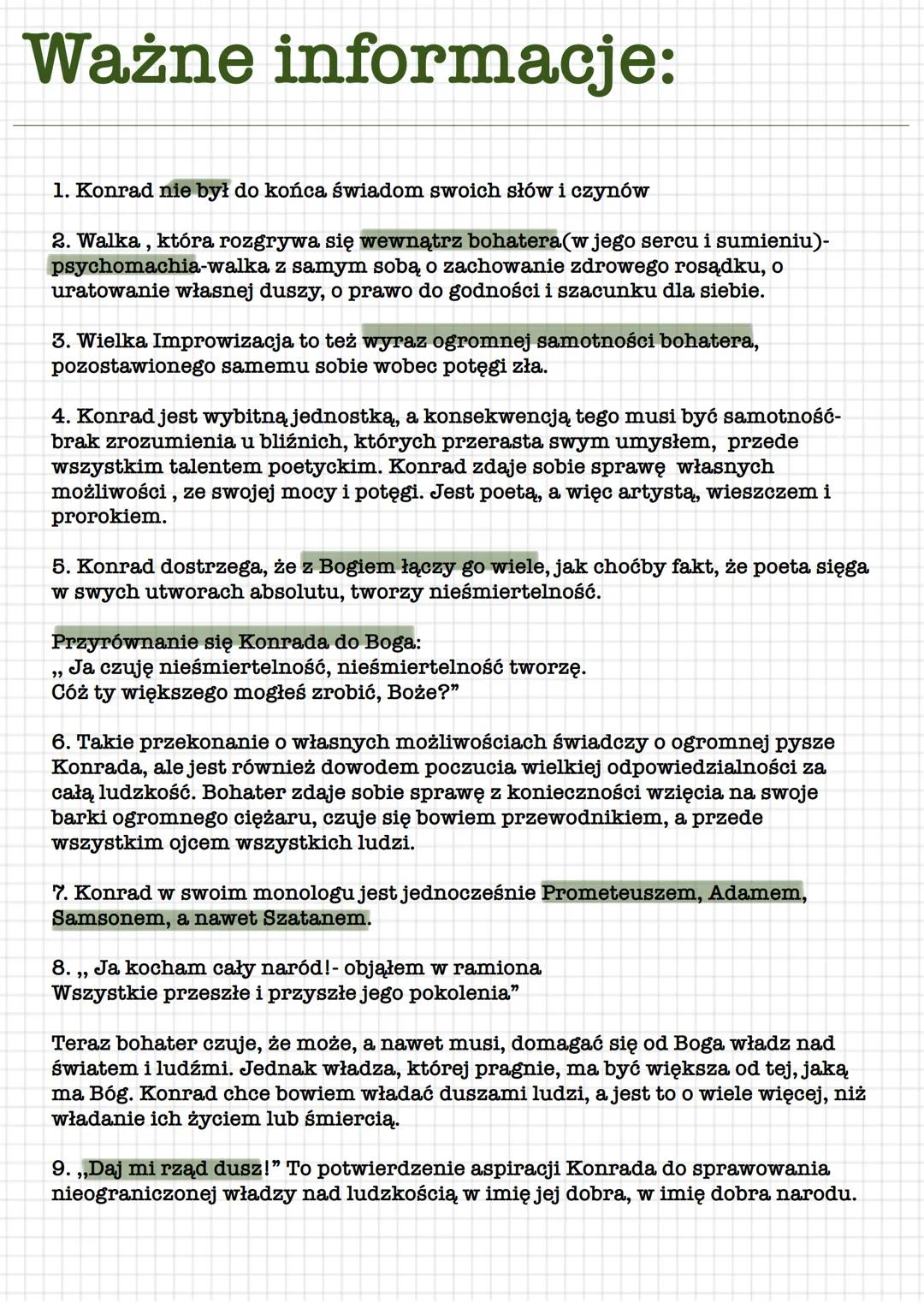 # Wielka improwizacja
1. Improwizacja-> wygłaszanie tekstu bez przygotowania/spontanicznie.
Przed wielką, improwiazacją Konrad wygłasza ma