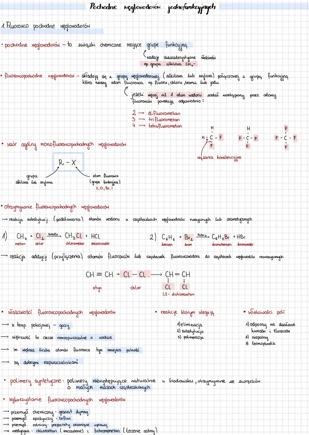 # Pochodne węglowodorów jednofunkcyjnych
1. Fluoгонсо pochodne недонологон
• pochodne węglowodorów - to związki chemiczne mające grupe fun