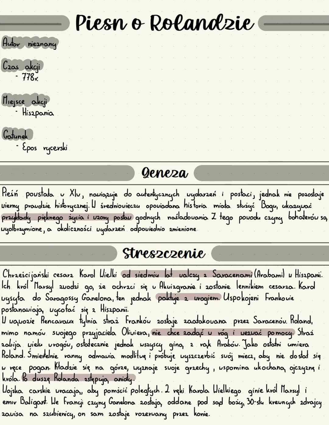 # Piesn o Rolandzie
Autor nieznany
Czas akcji
- 778.
Miejsce akcji
- Hiszpania
Gatunek
- Epos rycerski
## Geneza
Pieśń poustała u Xlu,