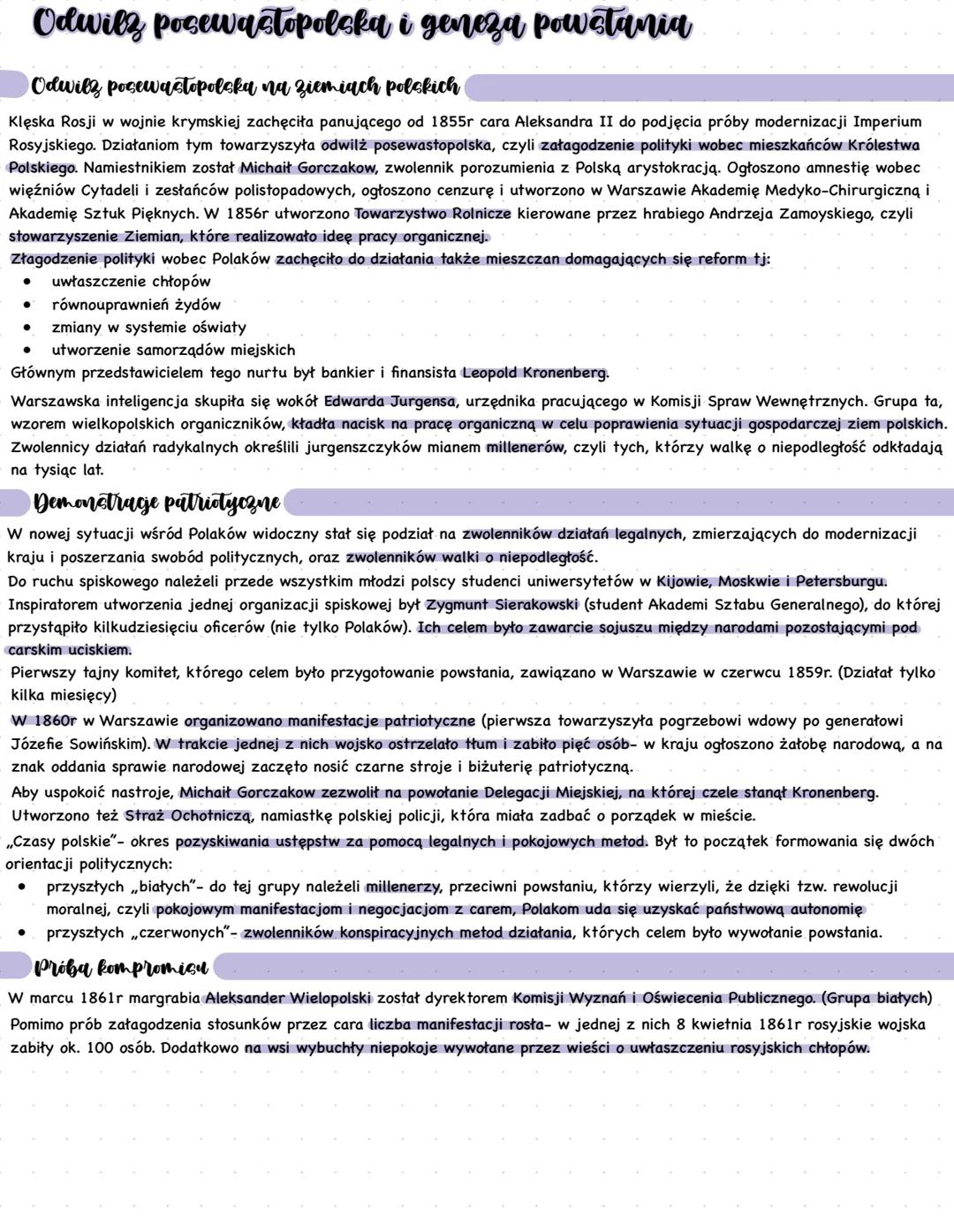 # Odwilz posewastopolska i geneza powstania
## Odwilz posewastopolska na ziemiach polskich
Klęska Rosji w wojnie krymskiej zachęciła panuj