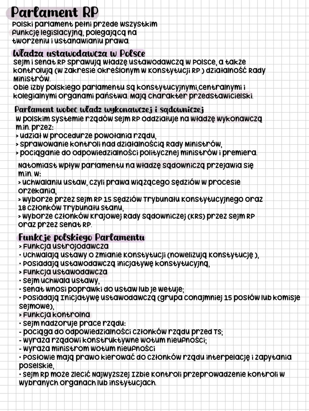 # Parlament RP
Polski parlament pełni przede wszystkim
funkcję legislacyjną, polegającą na
tworzeniu i ustanawianiu prawa.
## Władza ustawo