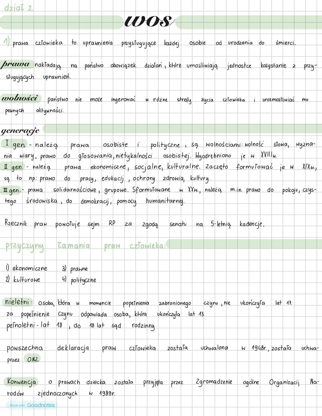 dział 2.
# WOS
1) prawa człowieka to uprawnienia przysługujące każdej
osobie od urodzenia do śmierci.
**prawa** nakładają na państwo obow