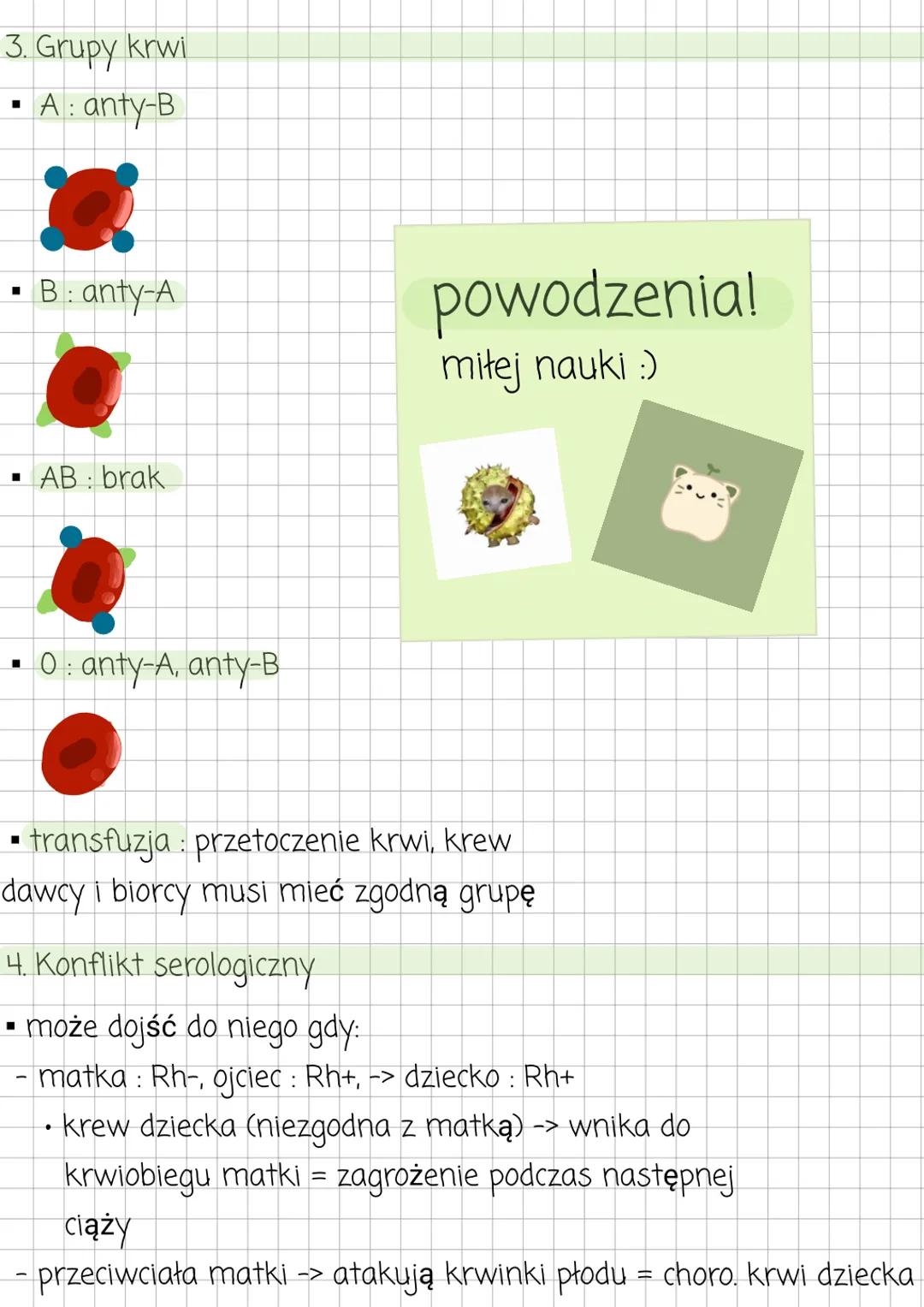 Biologia
1. Funkcje krwi
Budowa i funkcje krwi
* dostarcza tlen i substancje odżywcze do komórek
* odbiera dwutlenek węgla
* transpor