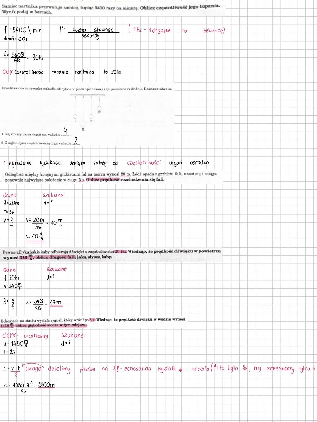 # drgania i fale sprężyste
**okres** czos 1 peïnego drgania, sekunda (s) (T)
**ampituda** maksymalne wychylenie z położenia równowagi, met